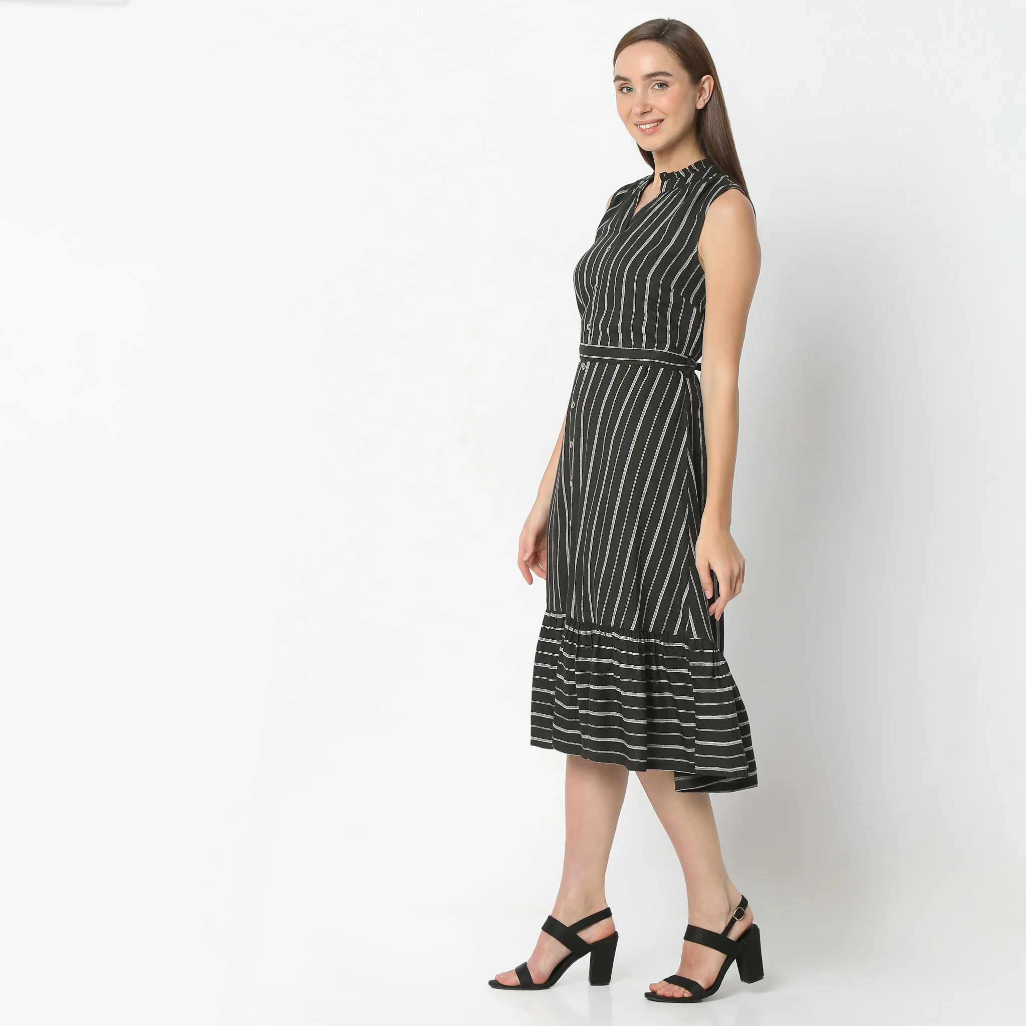 Flare Fit Printed Knee Length Sleeveless Dress - Image 5