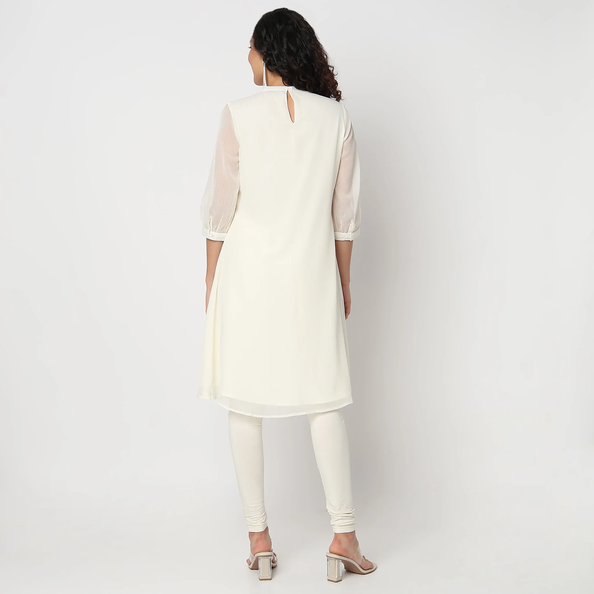 Flare Fit Printed Band Neck Kurta - Image 3
