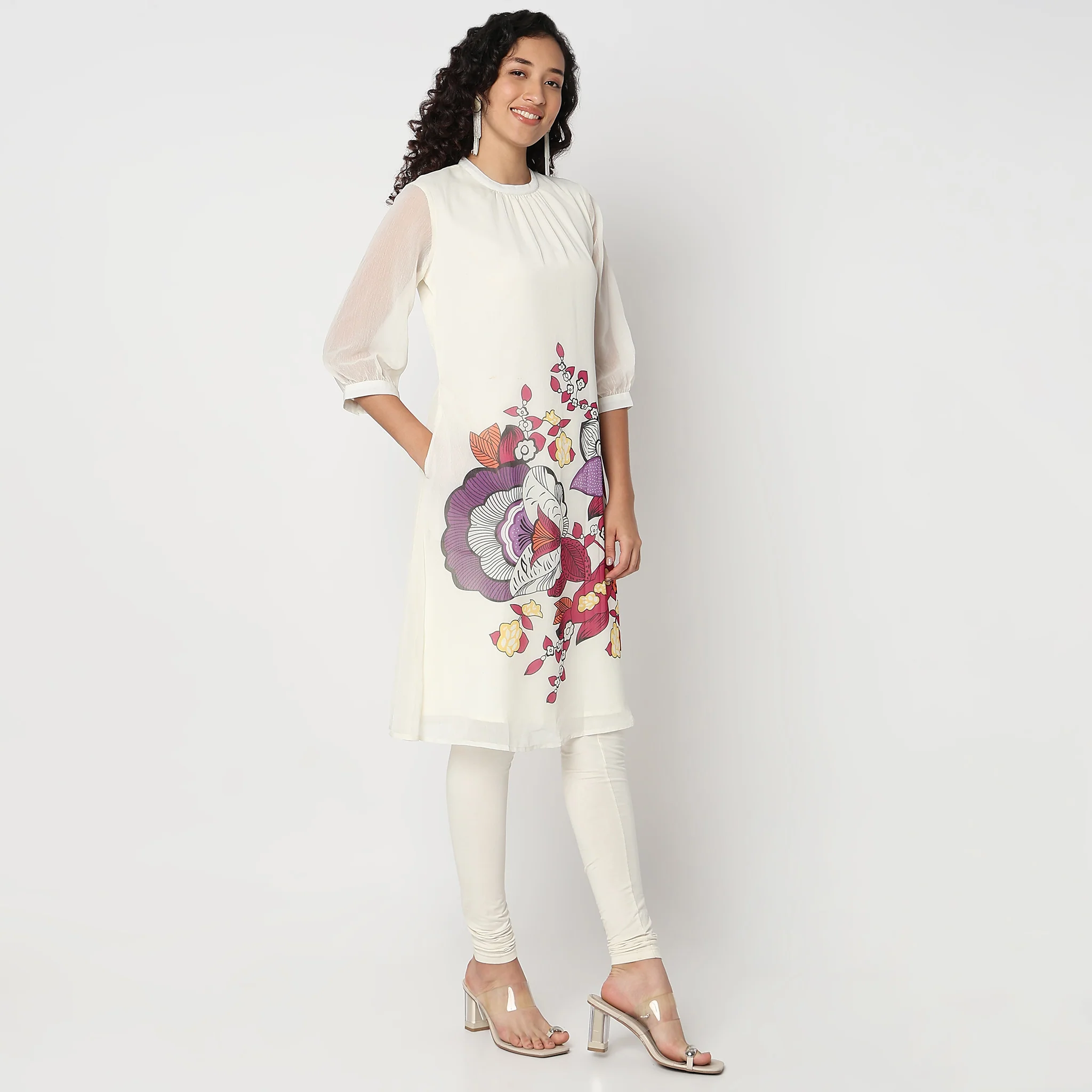 Flare Fit Printed Band Neck Kurta - Image 5