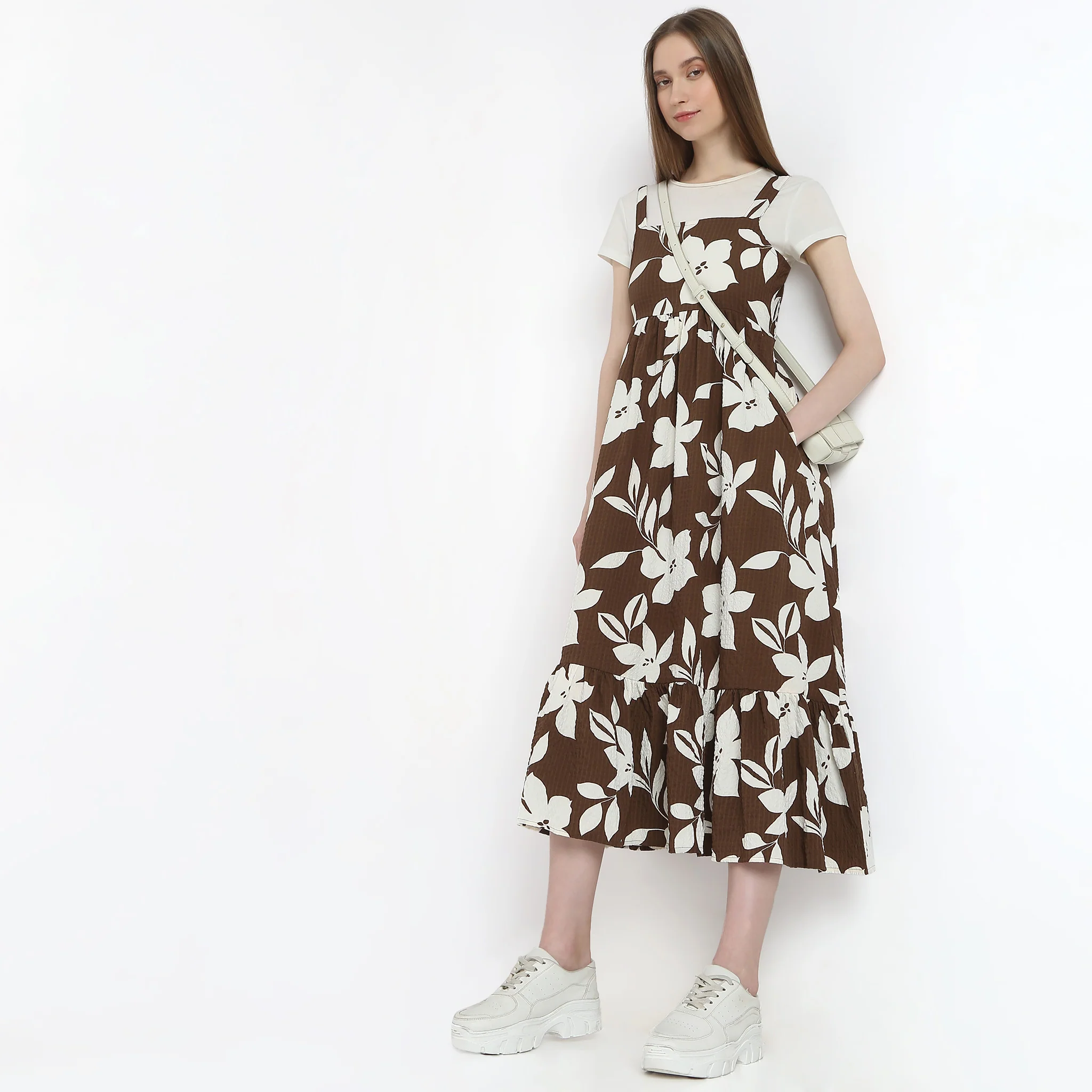 Flare Fit Printed Calf Length Sleeveless Dress