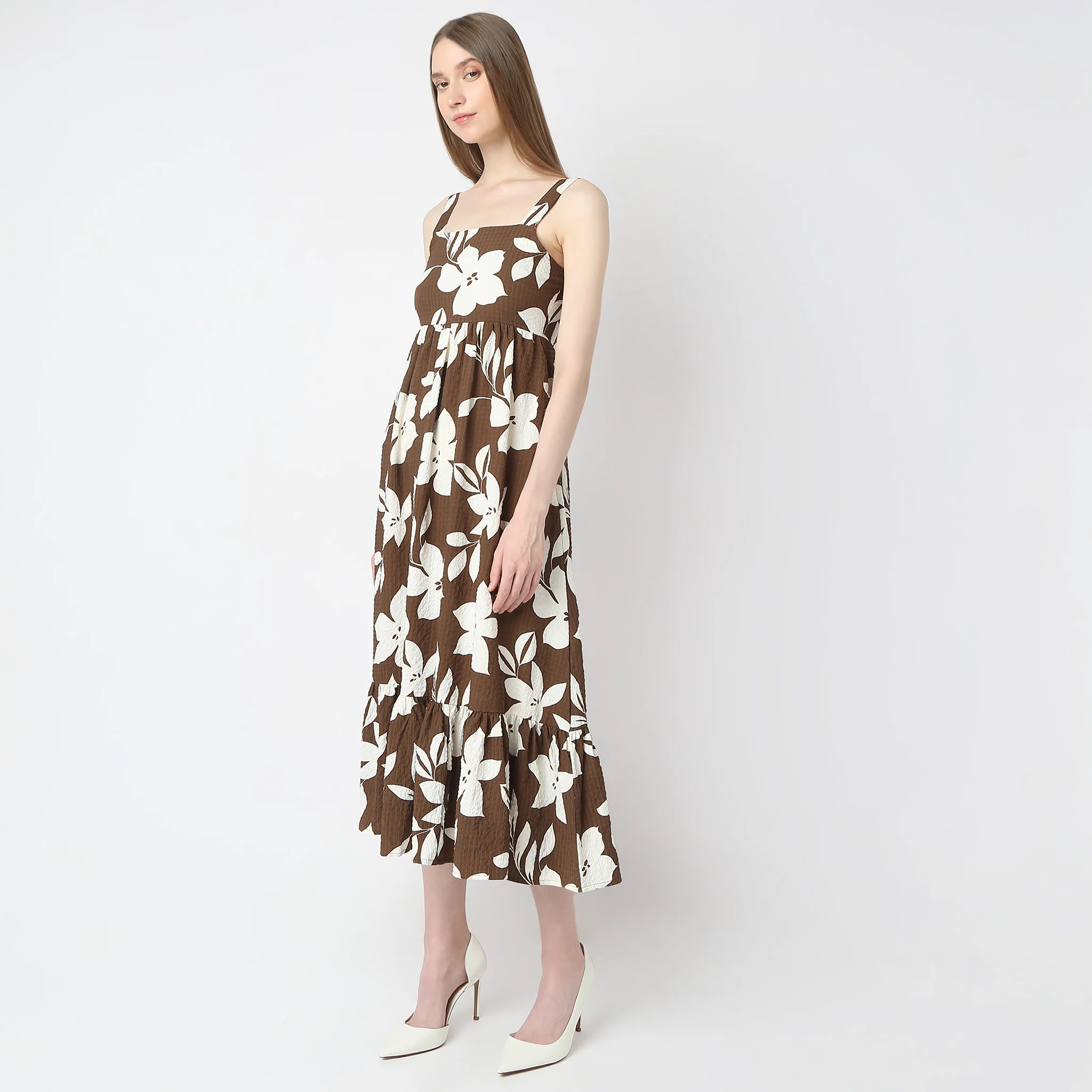 Flare Fit Printed Calf Length Sleeveless Dress - Image 5