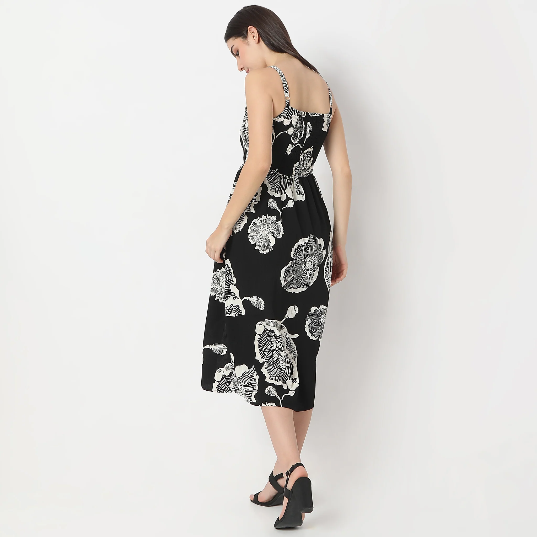 Flare Fit Printed Calf Length Twilight Sleeveless Dress - Image 3