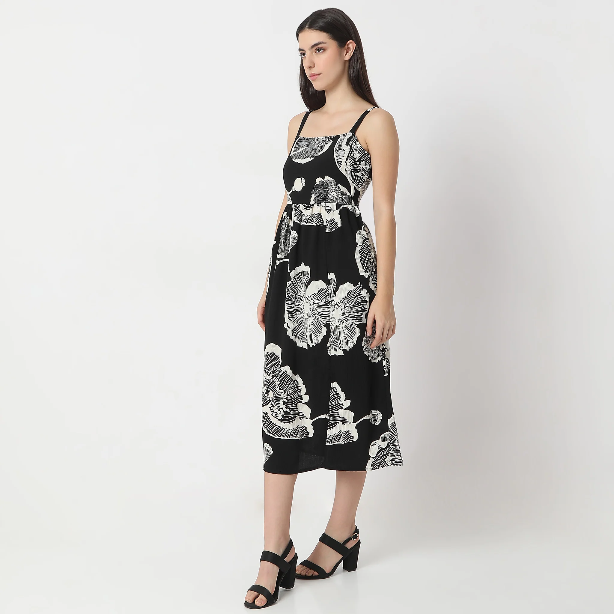 Flare Fit Printed Calf Length Twilight Sleeveless Dress - Image 5