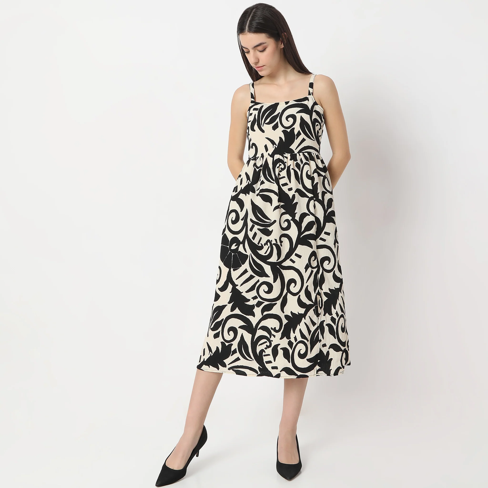 Flare Fit Printed Knee Length Twilight Sleeveless Dress - Image 2
