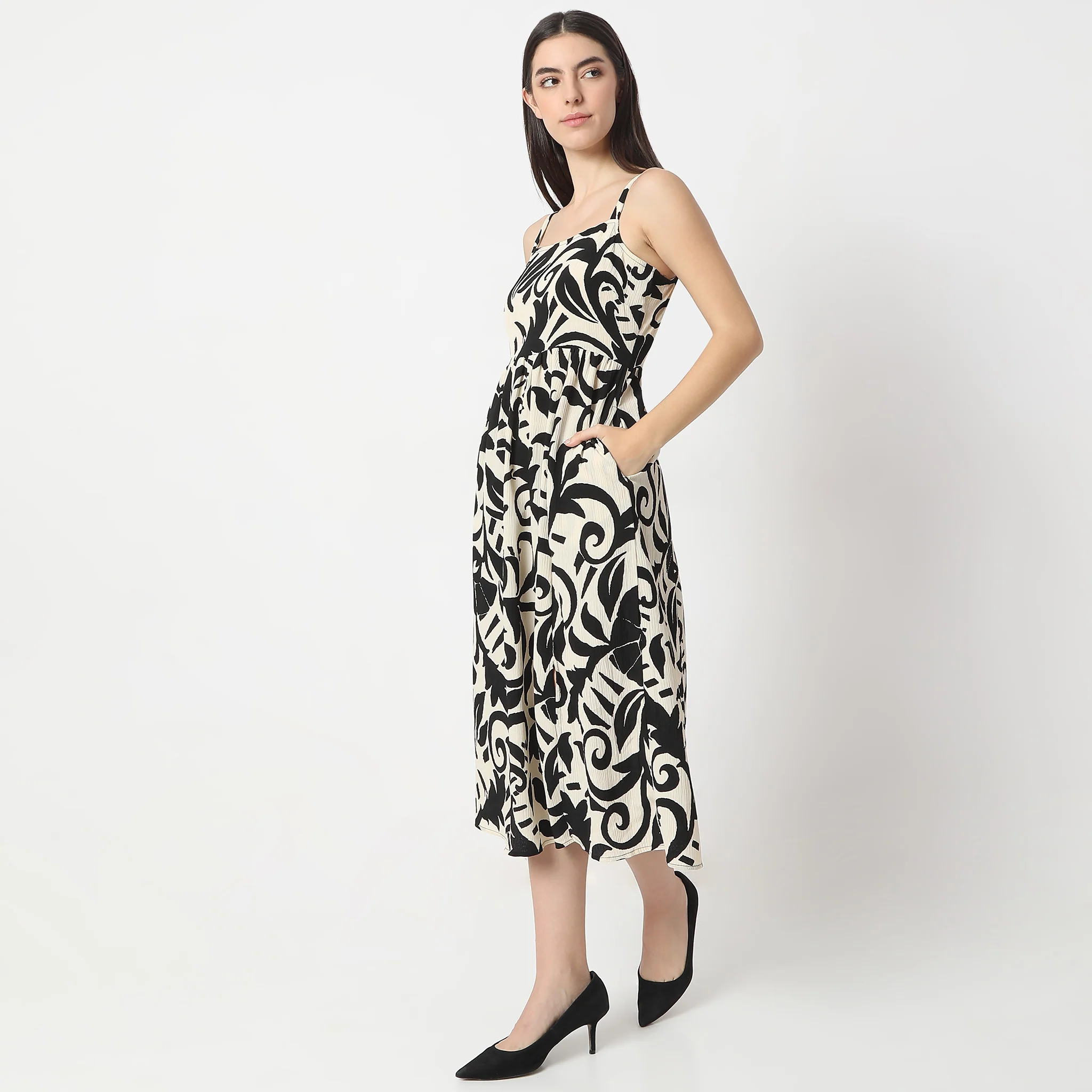 Flare Fit Printed Knee Length Twilight Sleeveless Dress - Image 5