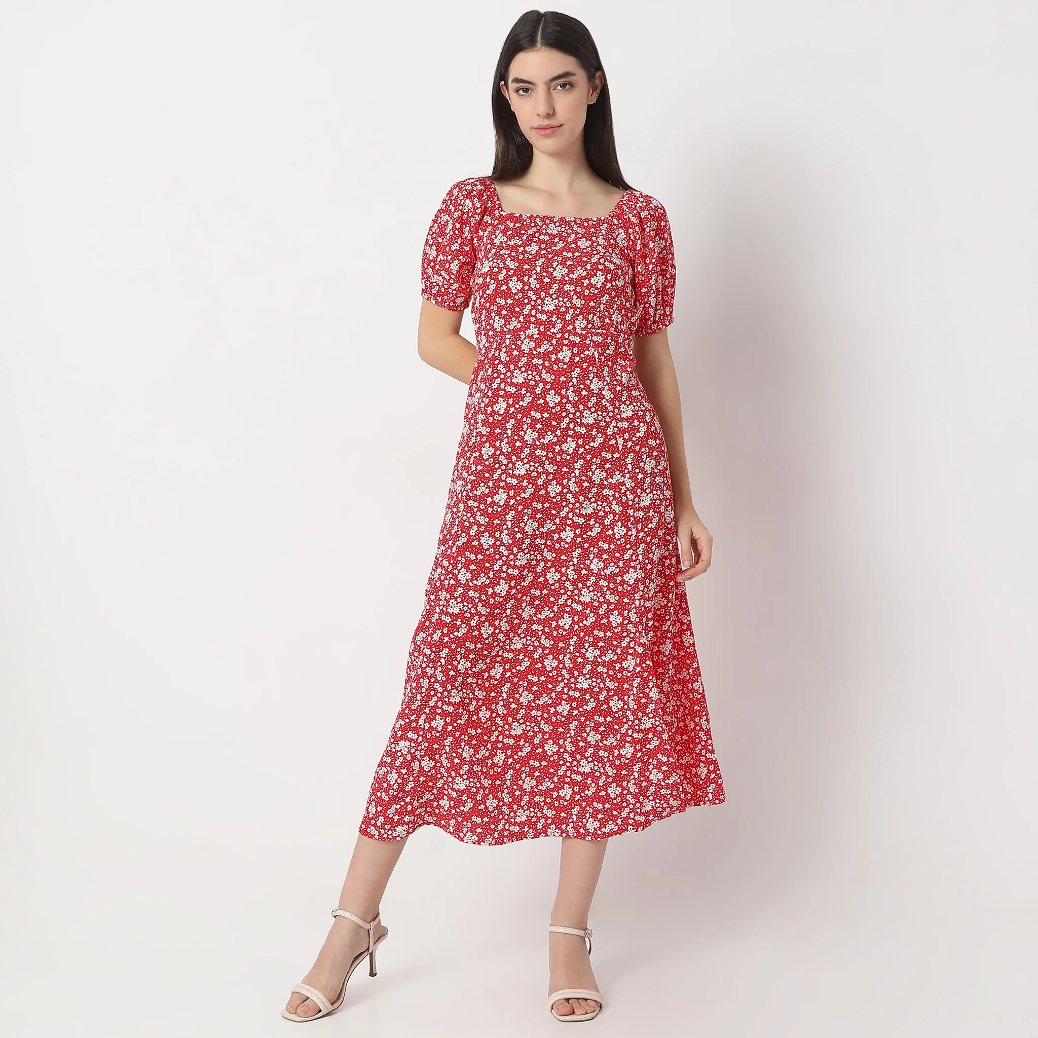 Flare Fit Printed Ankle Length Square Neck Betty Dress - Image 2