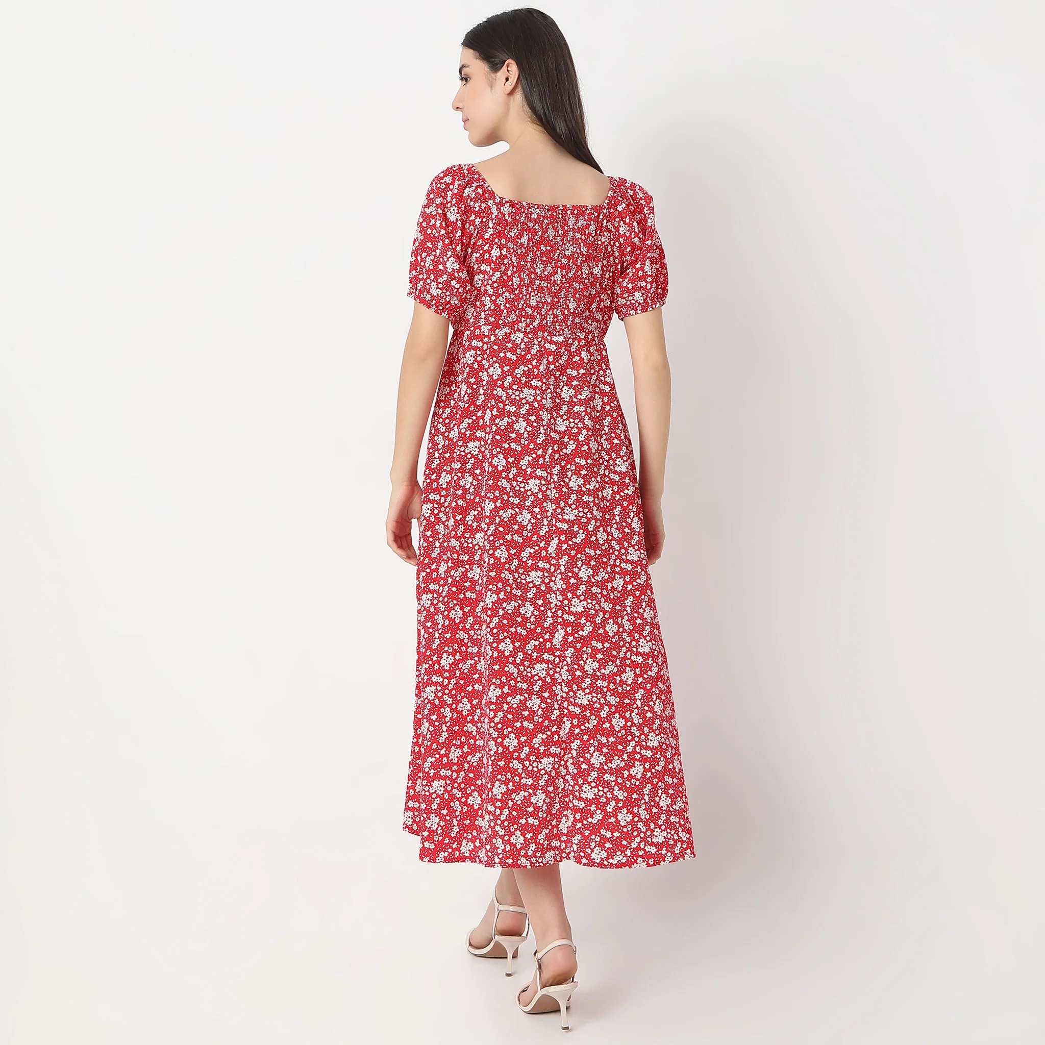 Flare Fit Printed Ankle Length Square Neck Betty Dress - Image 3