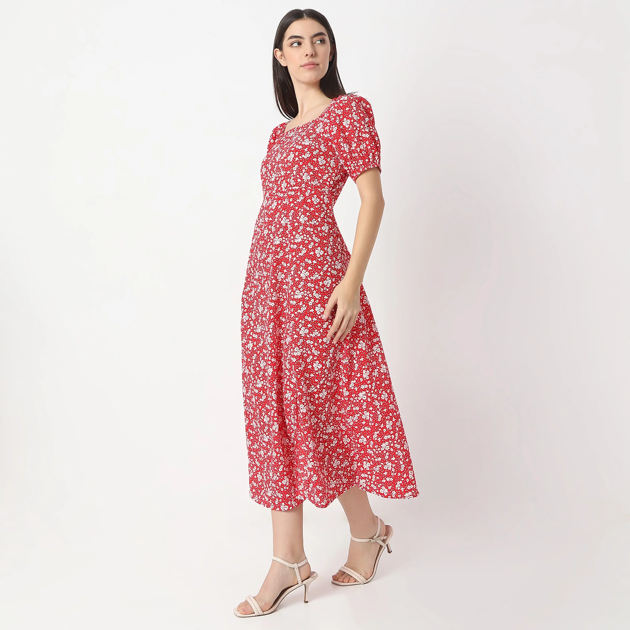 Flare Fit Printed Ankle Length Square Neck Betty Dress - Image 5