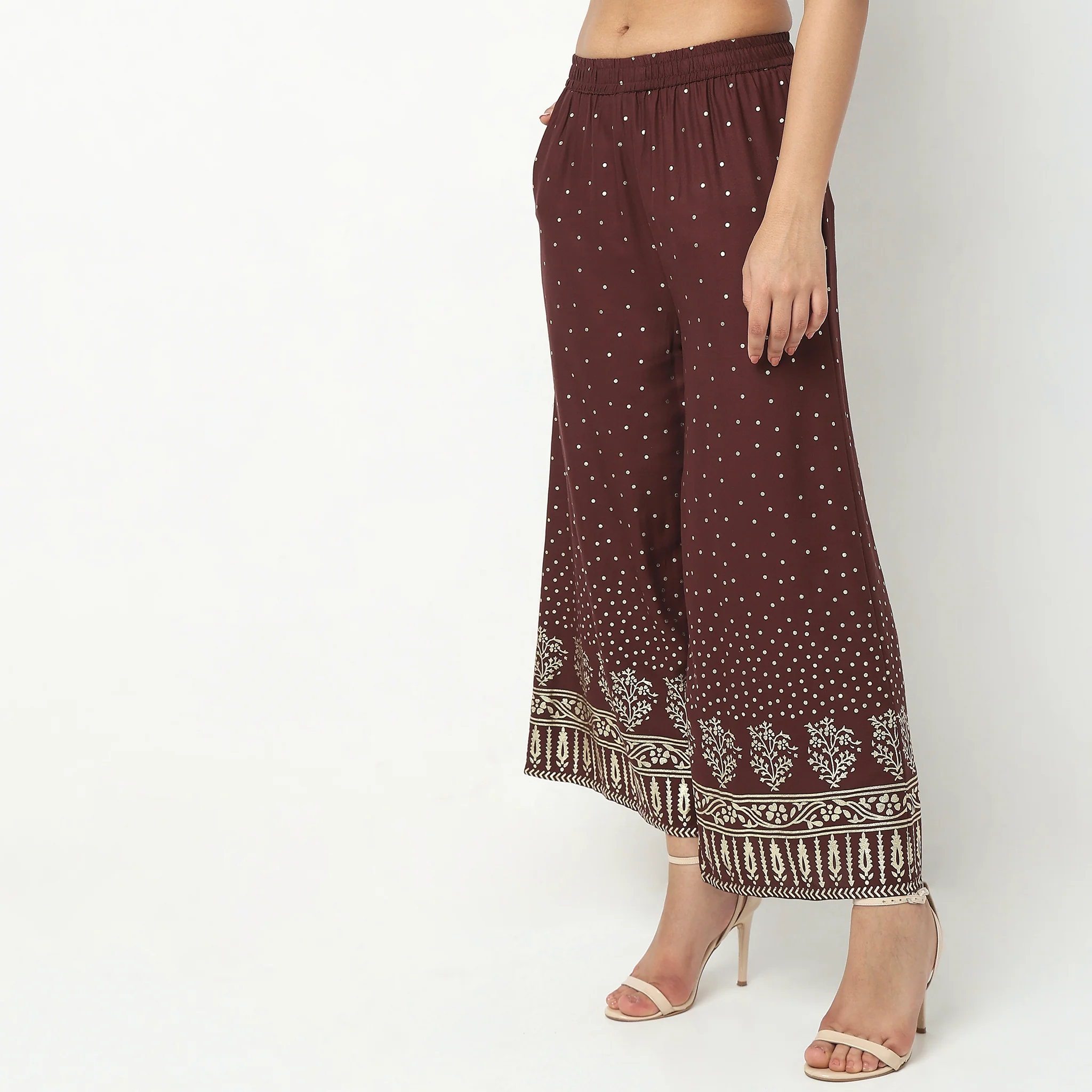 Flare Fit Printed High Rise Ethnic Palazzos - Image 10