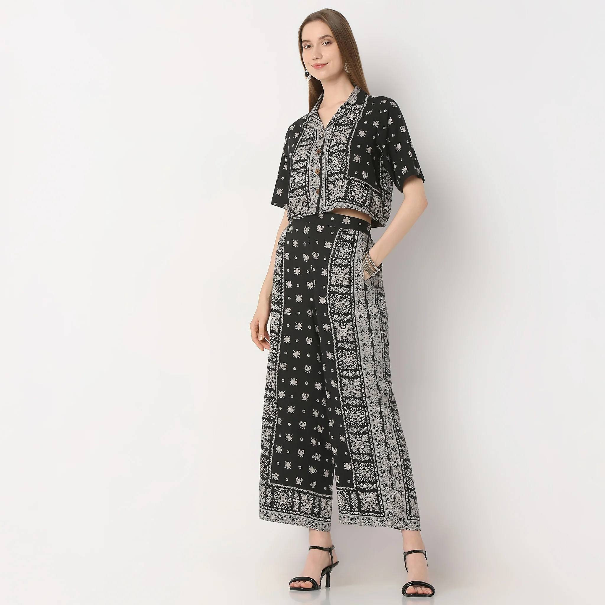 Flare Fit Printed Ankle Length High Rise Palazzos
