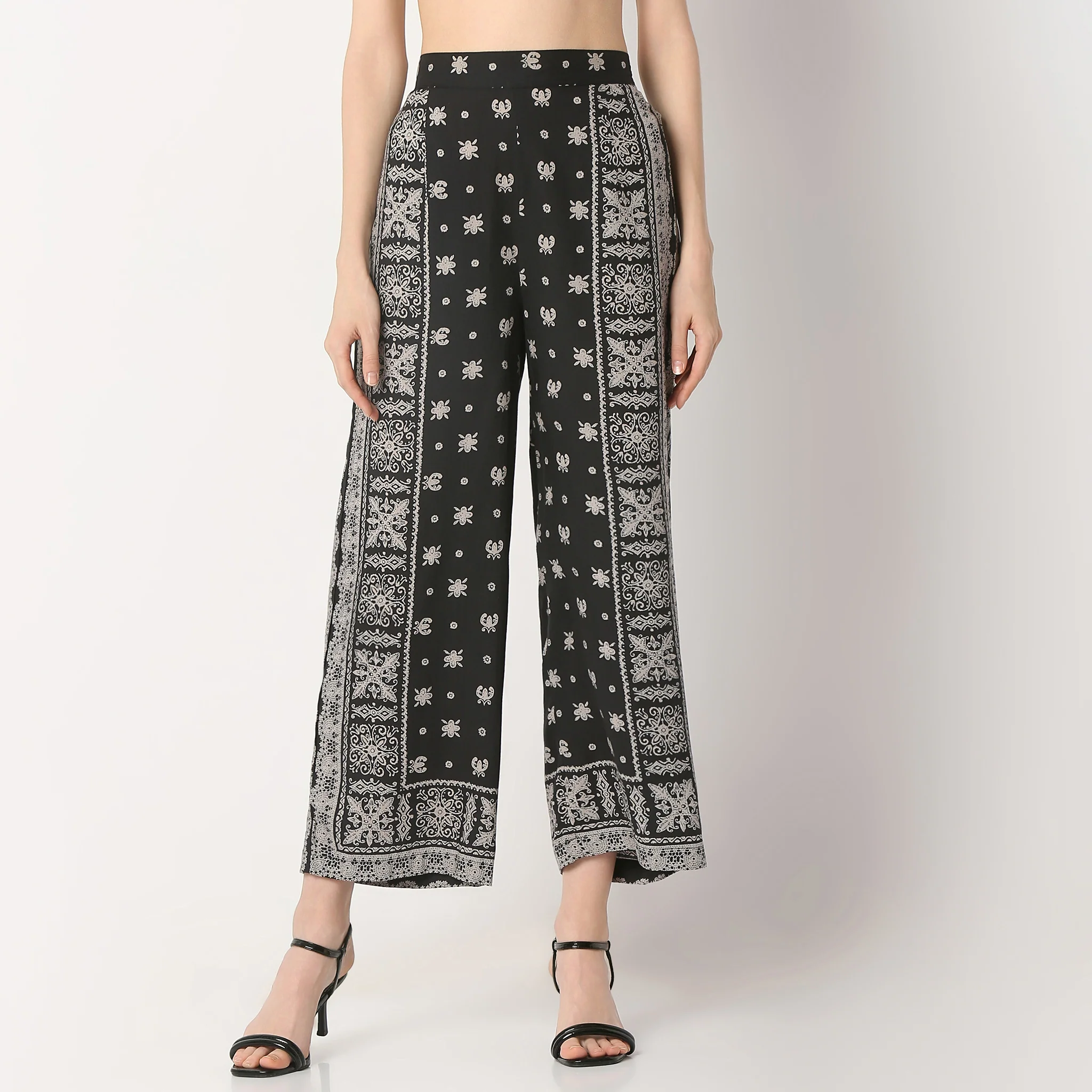 Flare Fit Printed Ankle Length High Rise Palazzos - Image 2