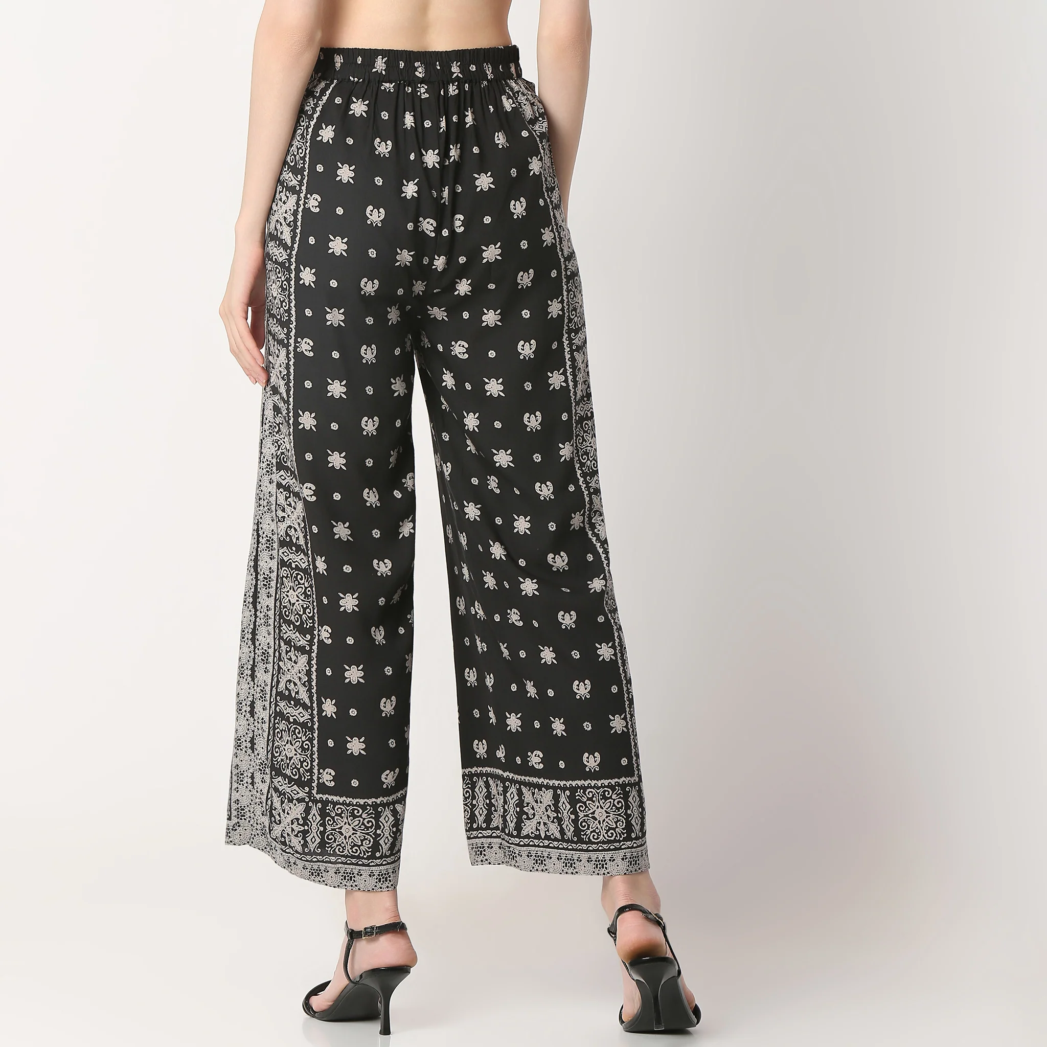 Flare Fit Printed Ankle Length High Rise Palazzos - Image 3