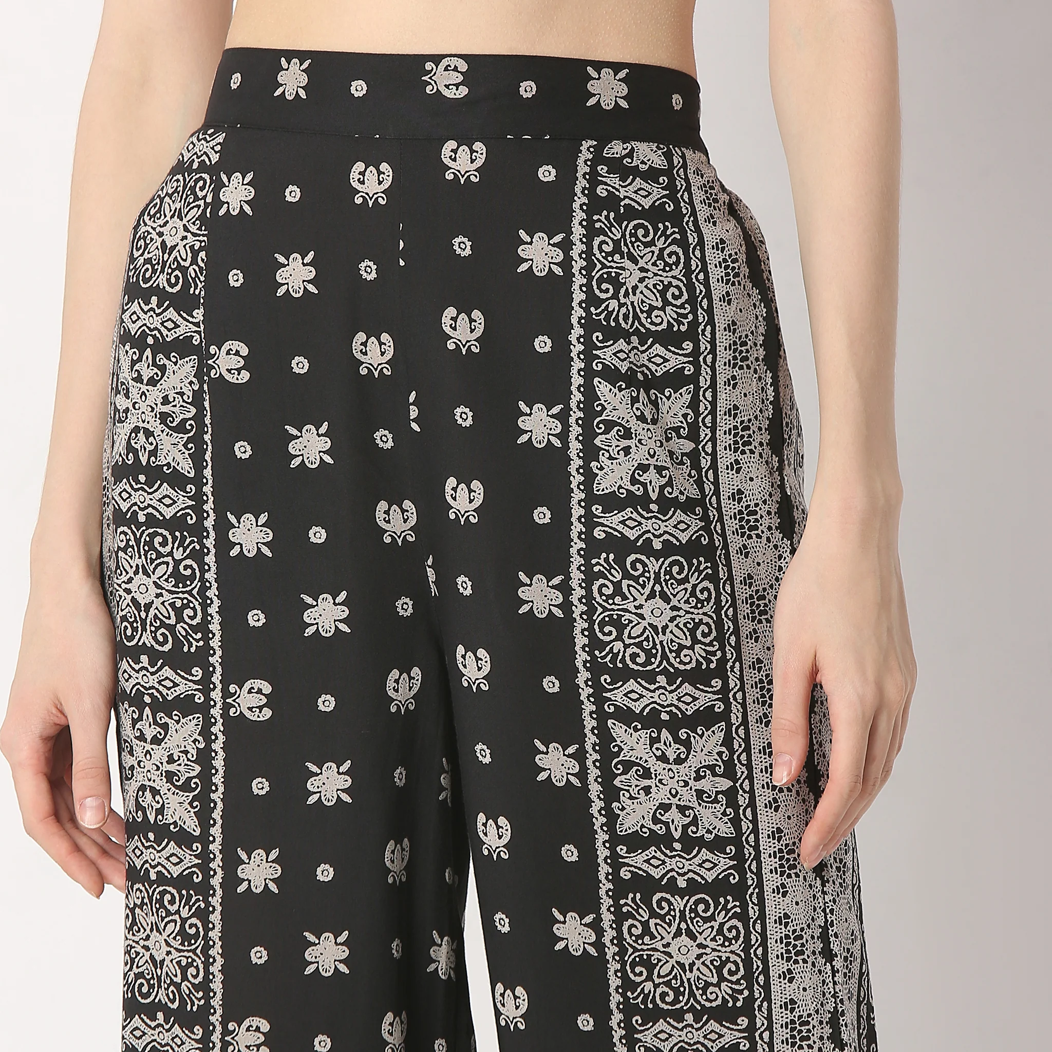 Flare Fit Printed Ankle Length High Rise Palazzos - Image 4
