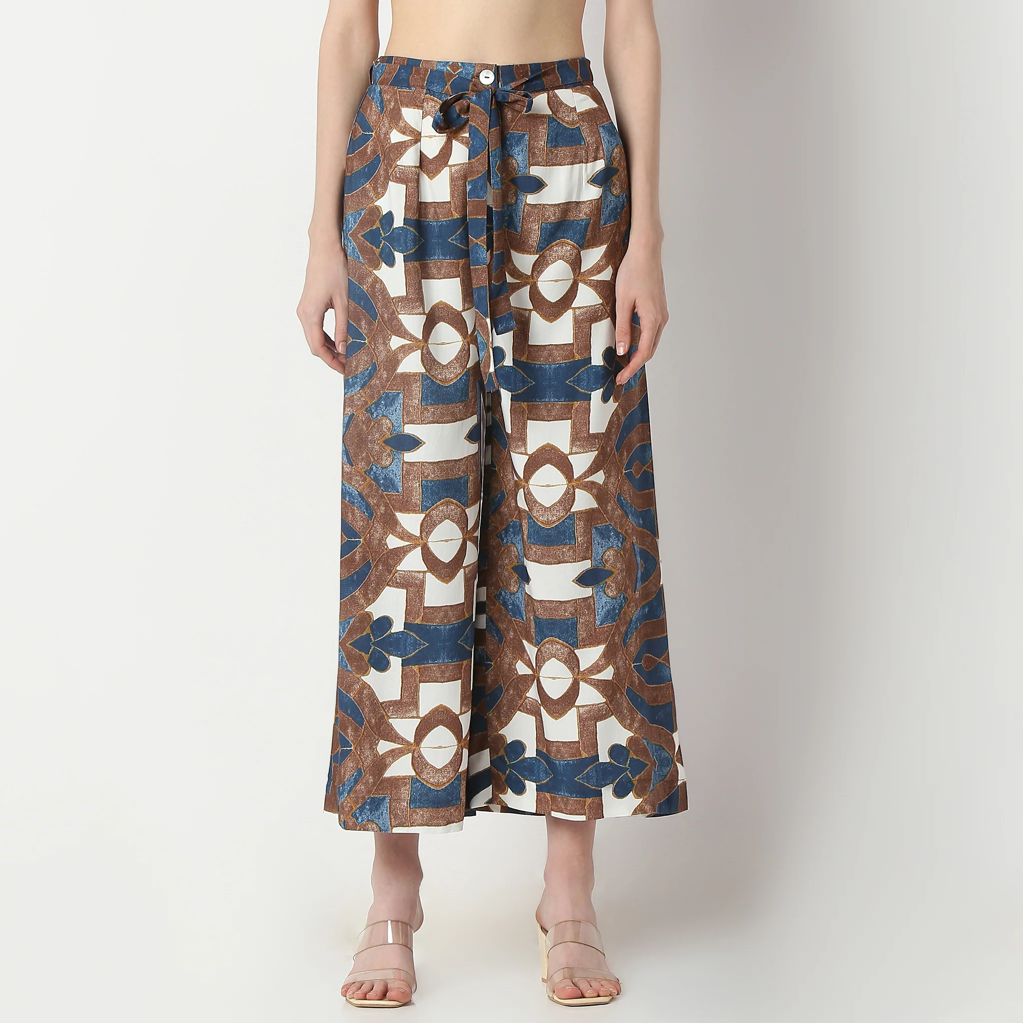 Flare Fit Printed Ankle Length High Rise Palazzos - Image 2