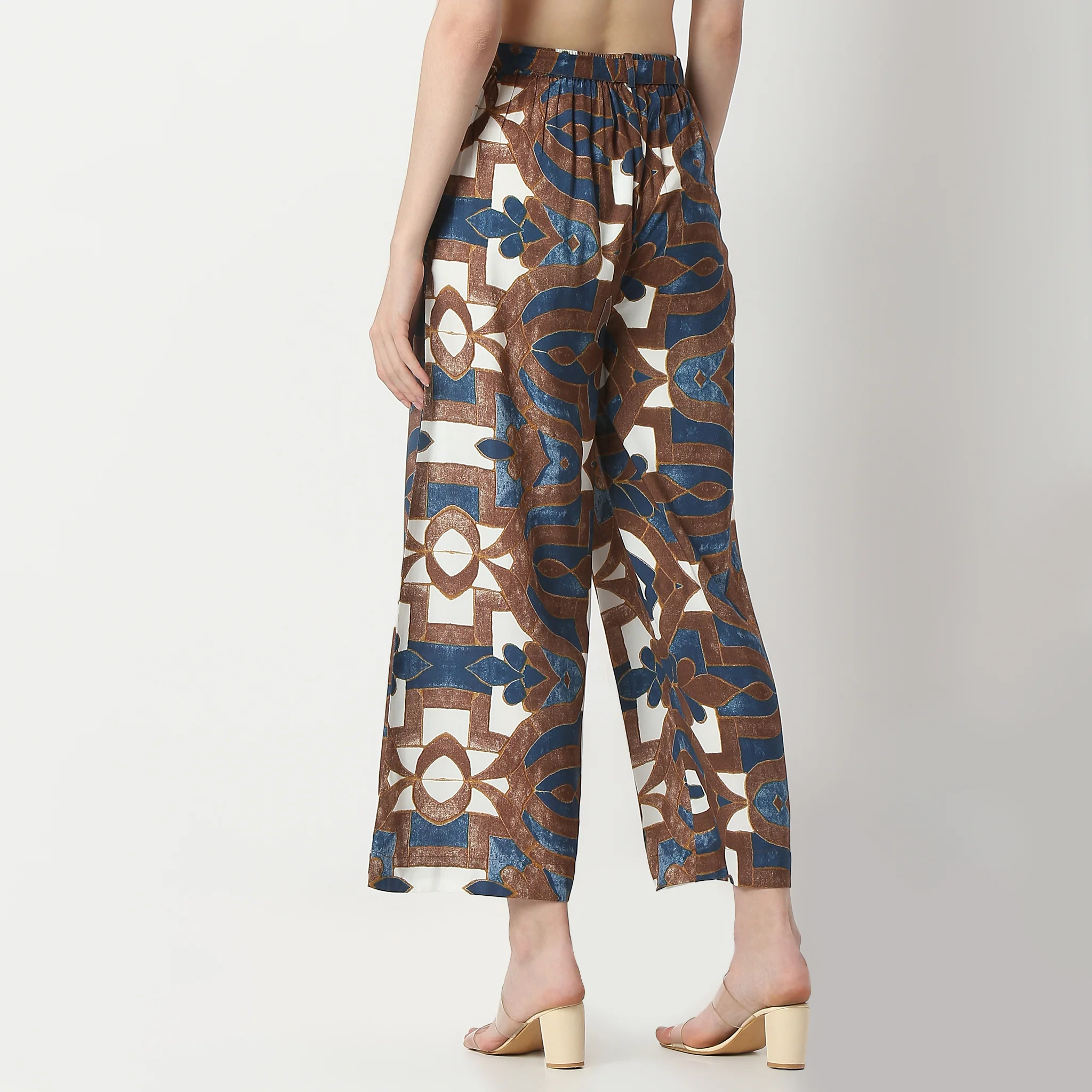 Flare Fit Printed Ankle Length High Rise Palazzos - Image 3