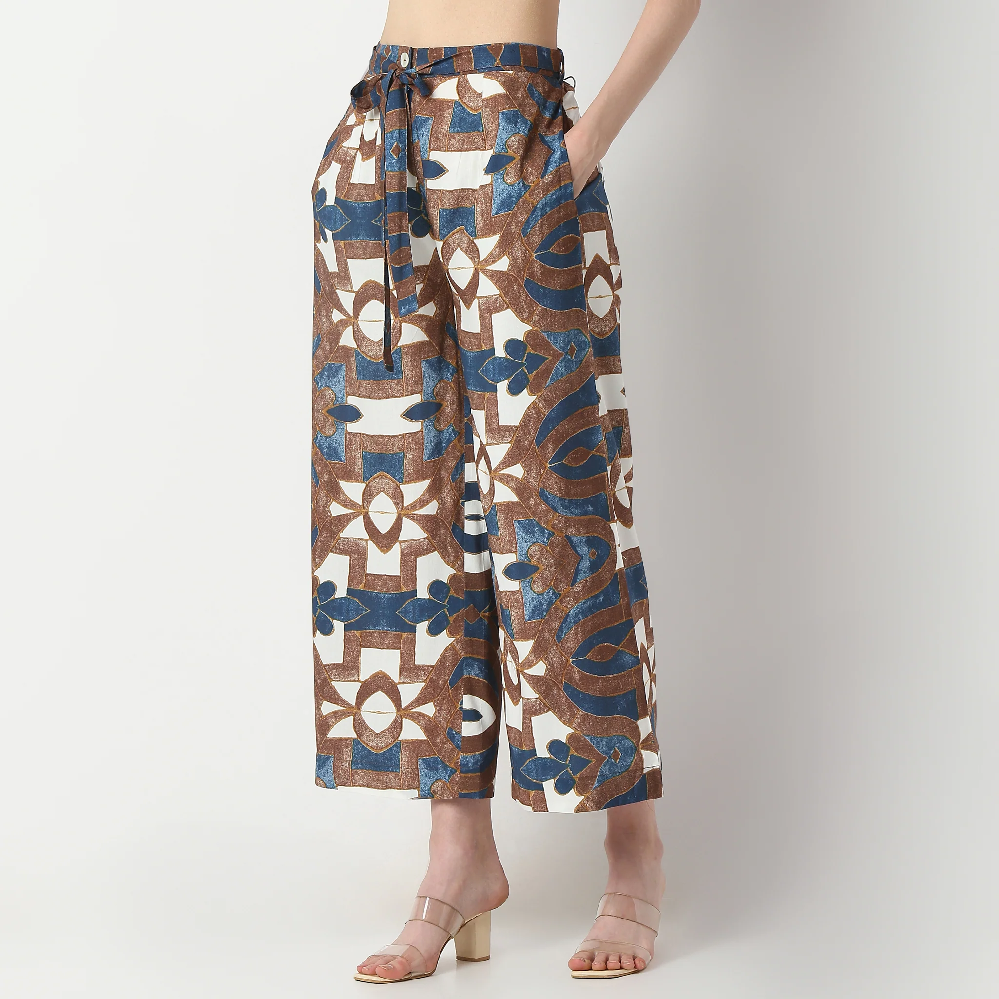 Flare Fit Printed Ankle Length High Rise Palazzos - Image 5