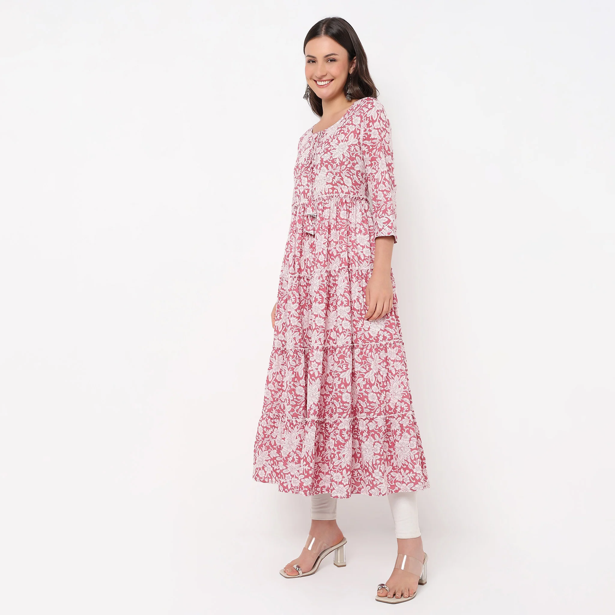 Flare Fit Printed Jacket Style Kurta - Image 4