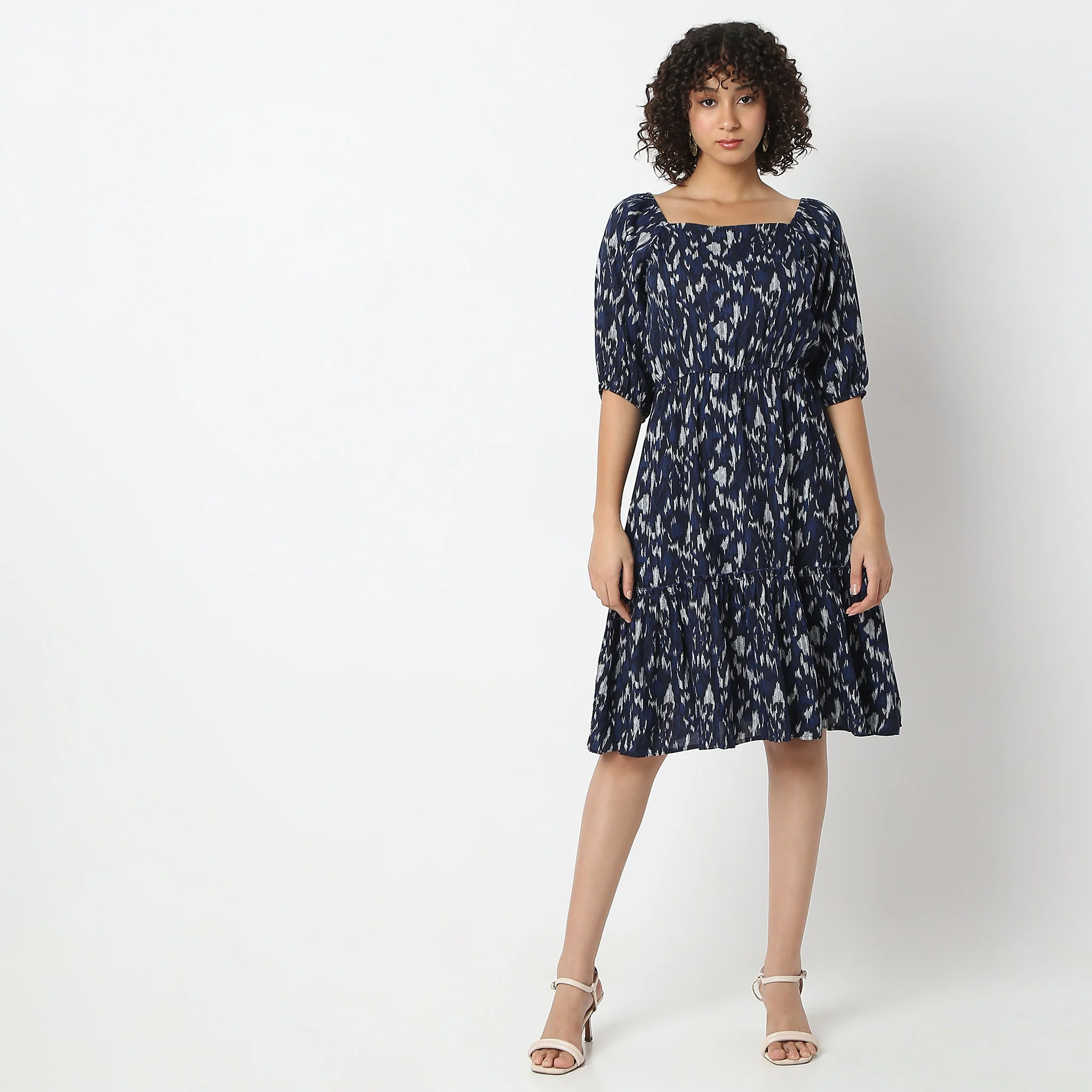 Abstract Print Below Length Flare Fit Dress - Image 2