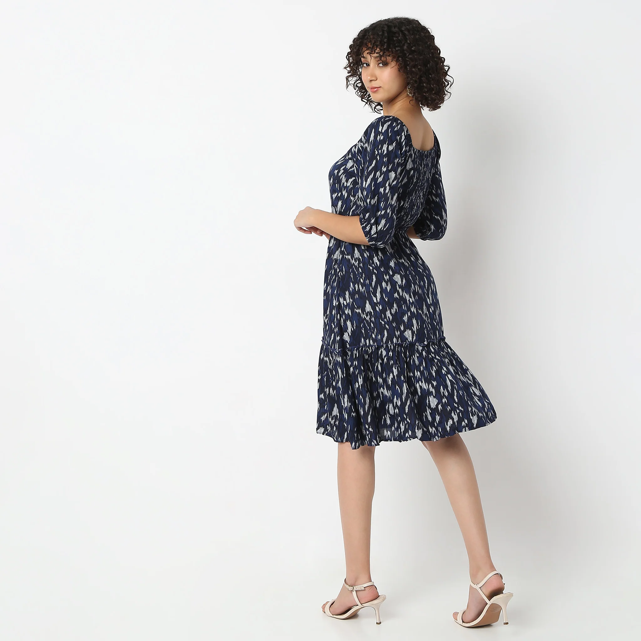 Abstract Print Below Length Flare Fit Dress - Image 3
