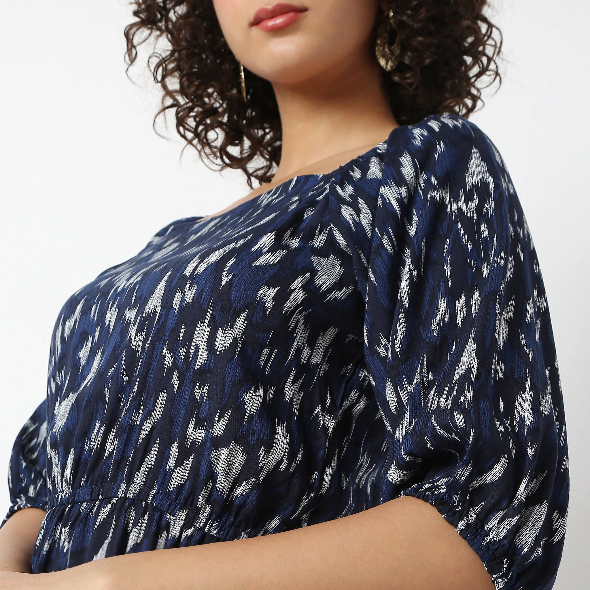 Abstract Print Below Length Flare Fit Dress - Image 4