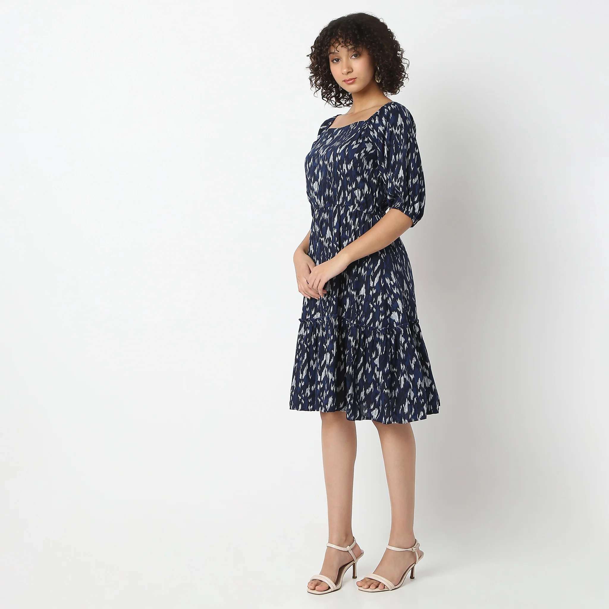 Abstract Print Below Length Flare Fit Dress - Image 5