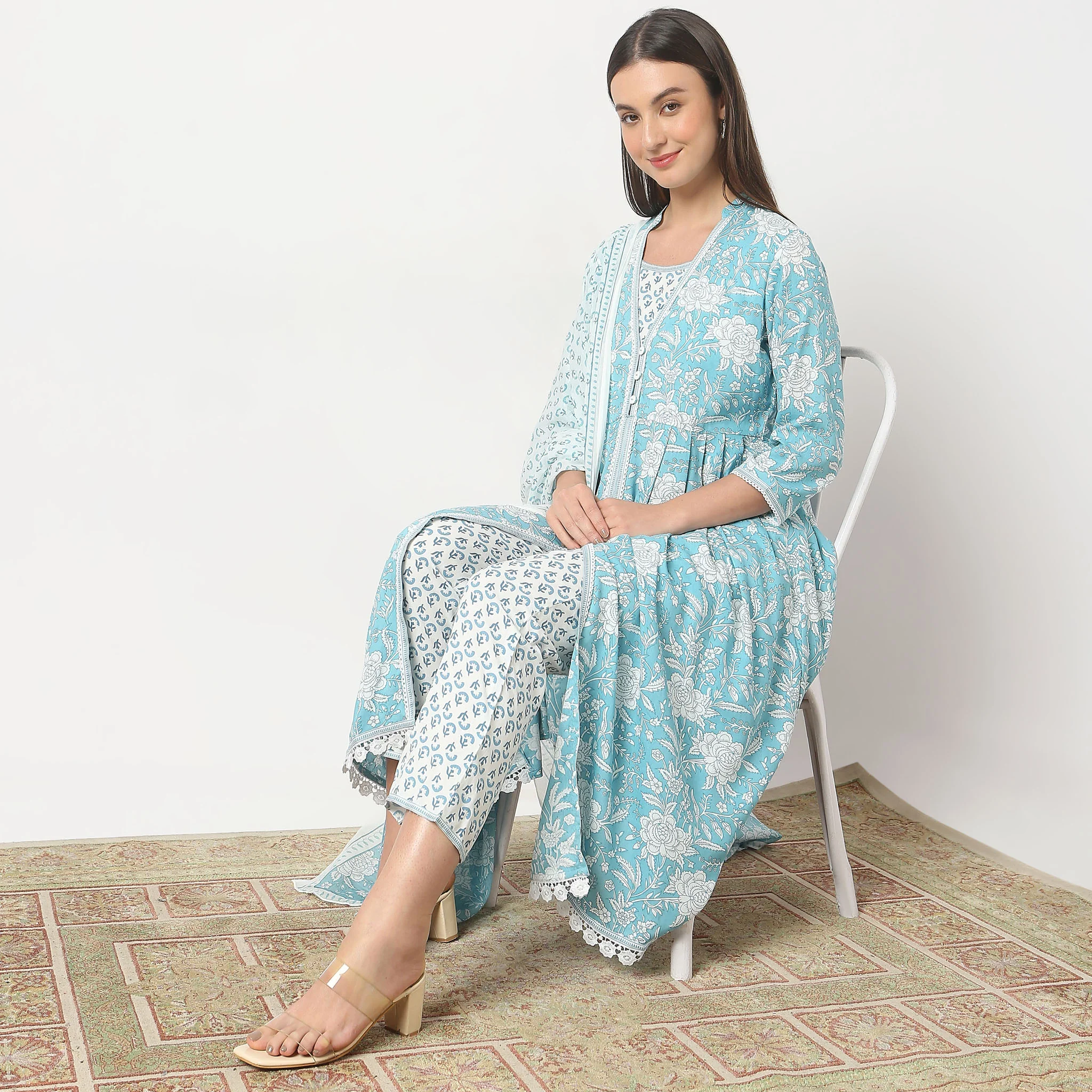 Flare Fit Printed Kurta And Pant With Dupatta Co-Ords