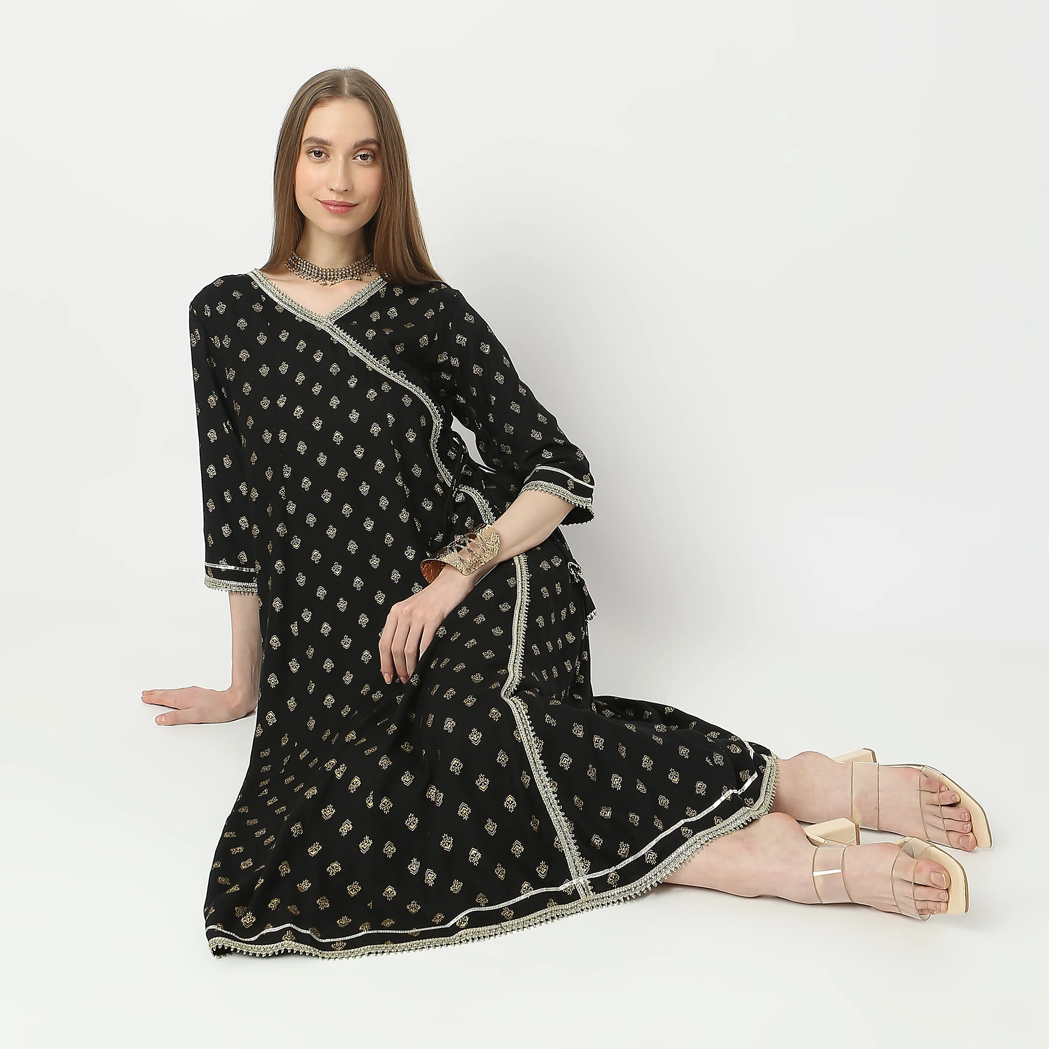 Flare Fit Printed V-Neck Kurta