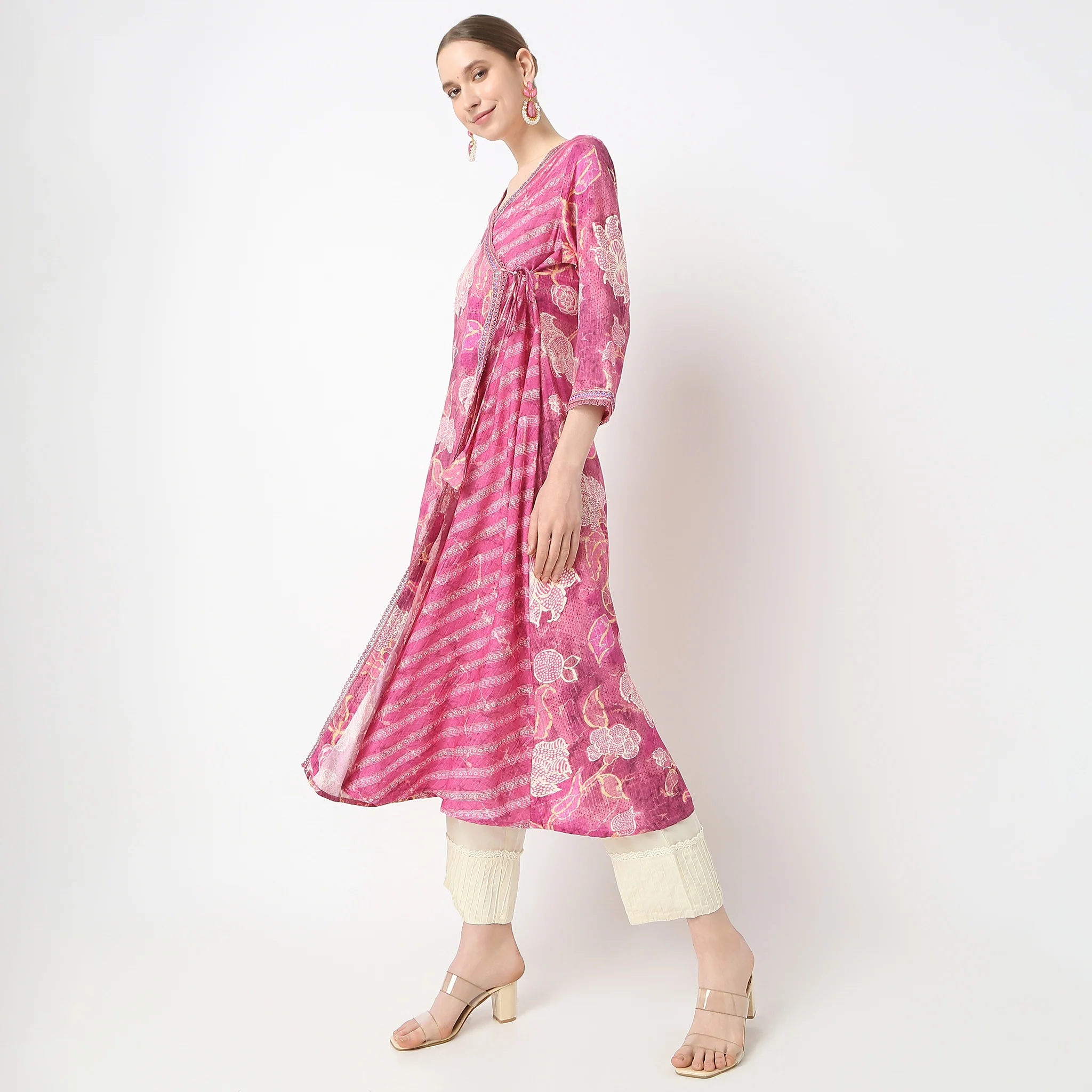 Flare Fit Printed Below Knee V-Neck Kurta