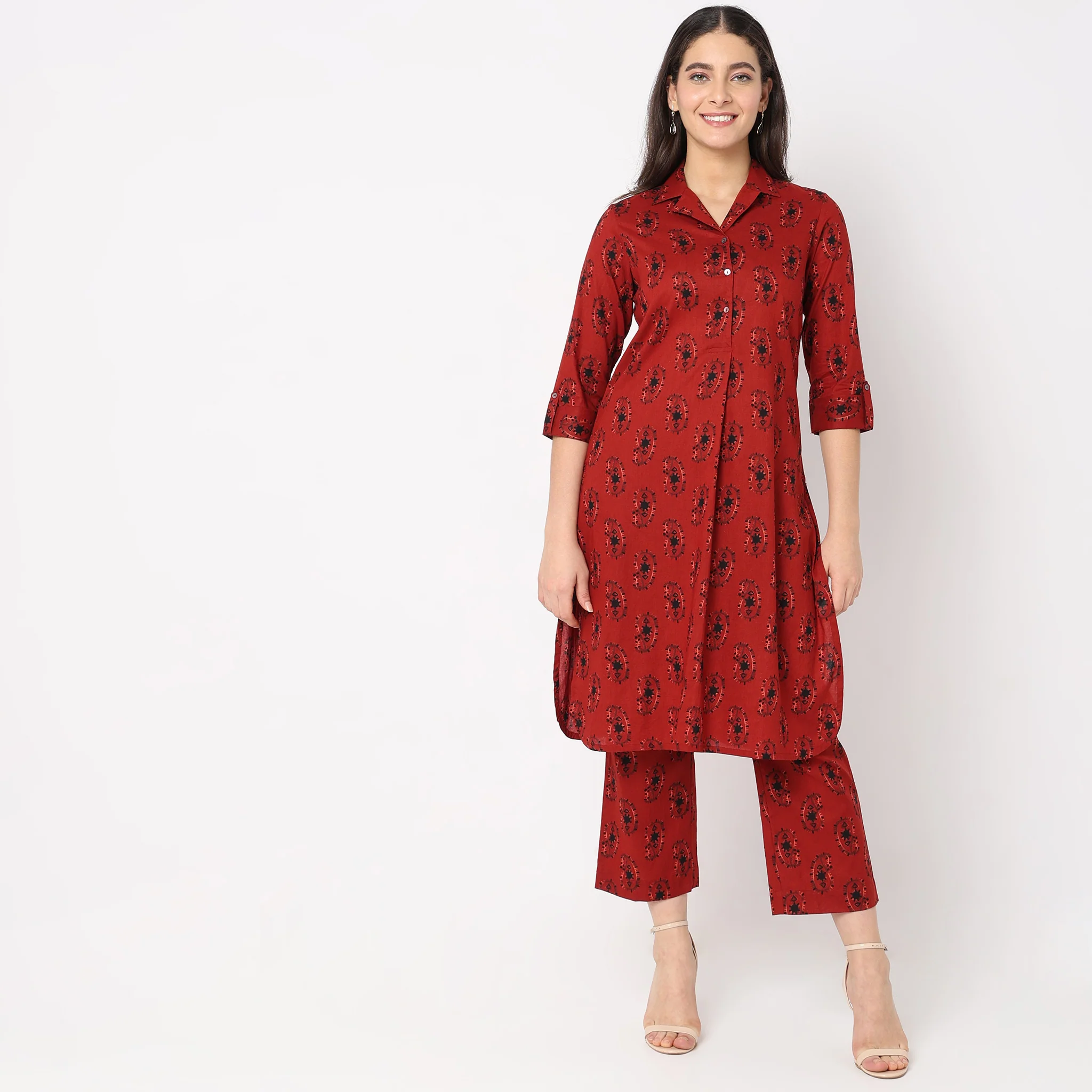 Flare Fit Printed Kurta With Palazzo Co-Ords - Image 2
