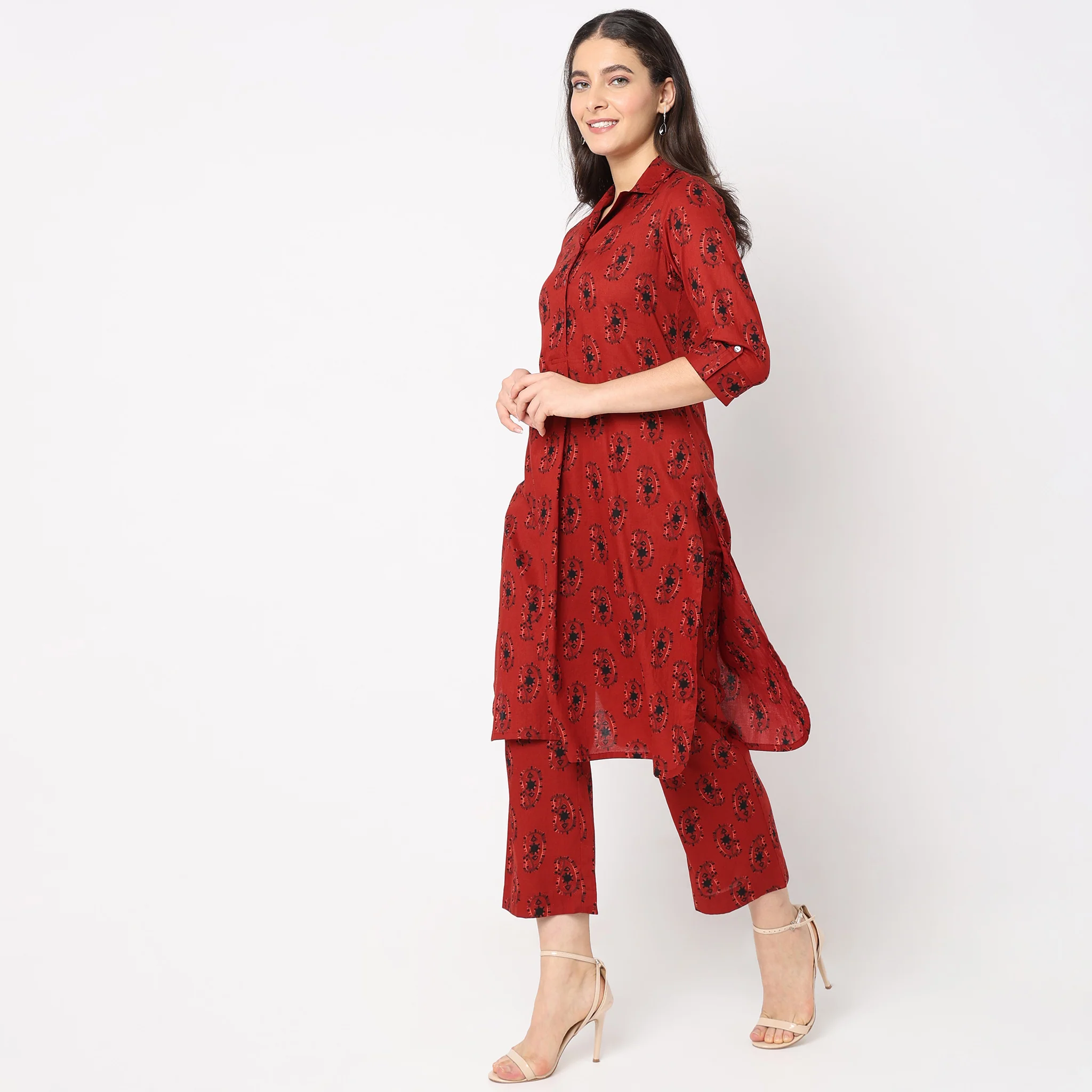 Flare Fit Printed Kurta With Palazzo Co-Ords - Image 5