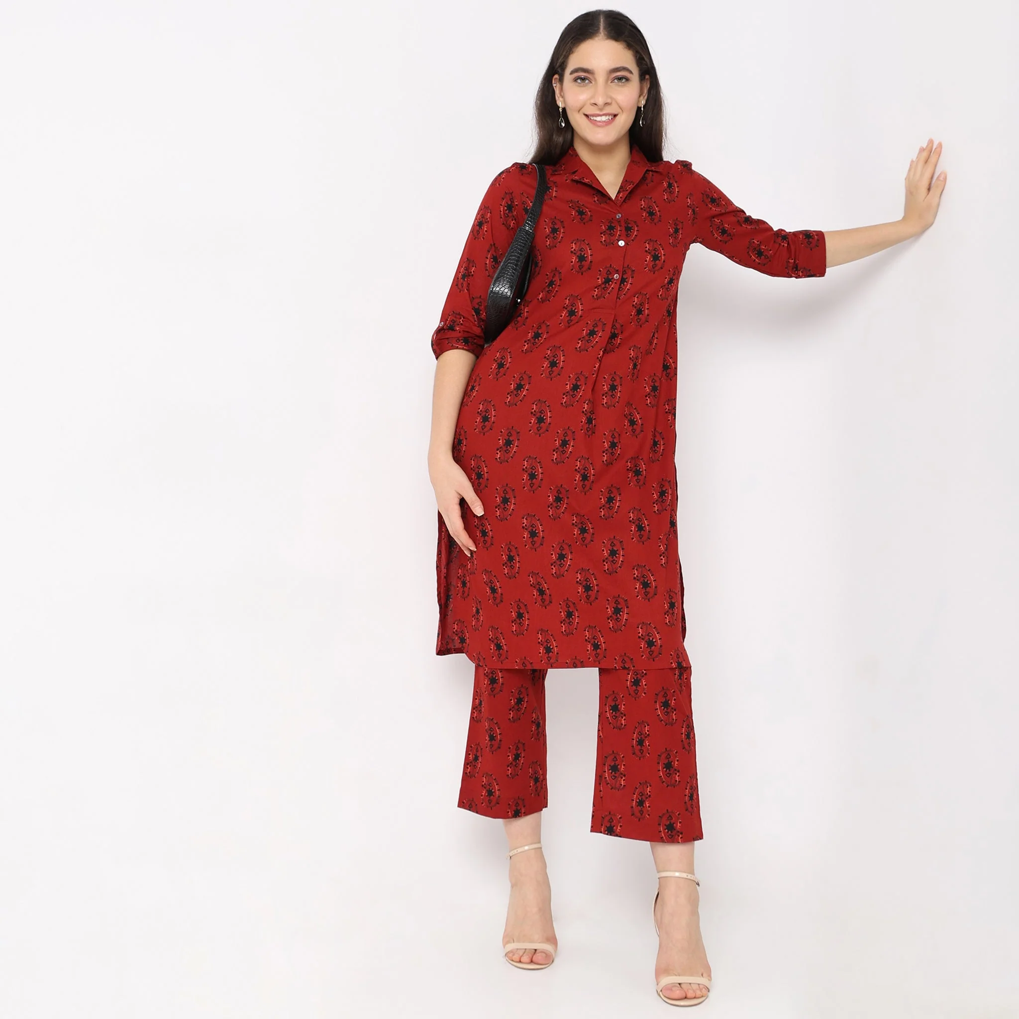 Flare Fit Printed Kurta With Palazzo Co-Ords - Image 6