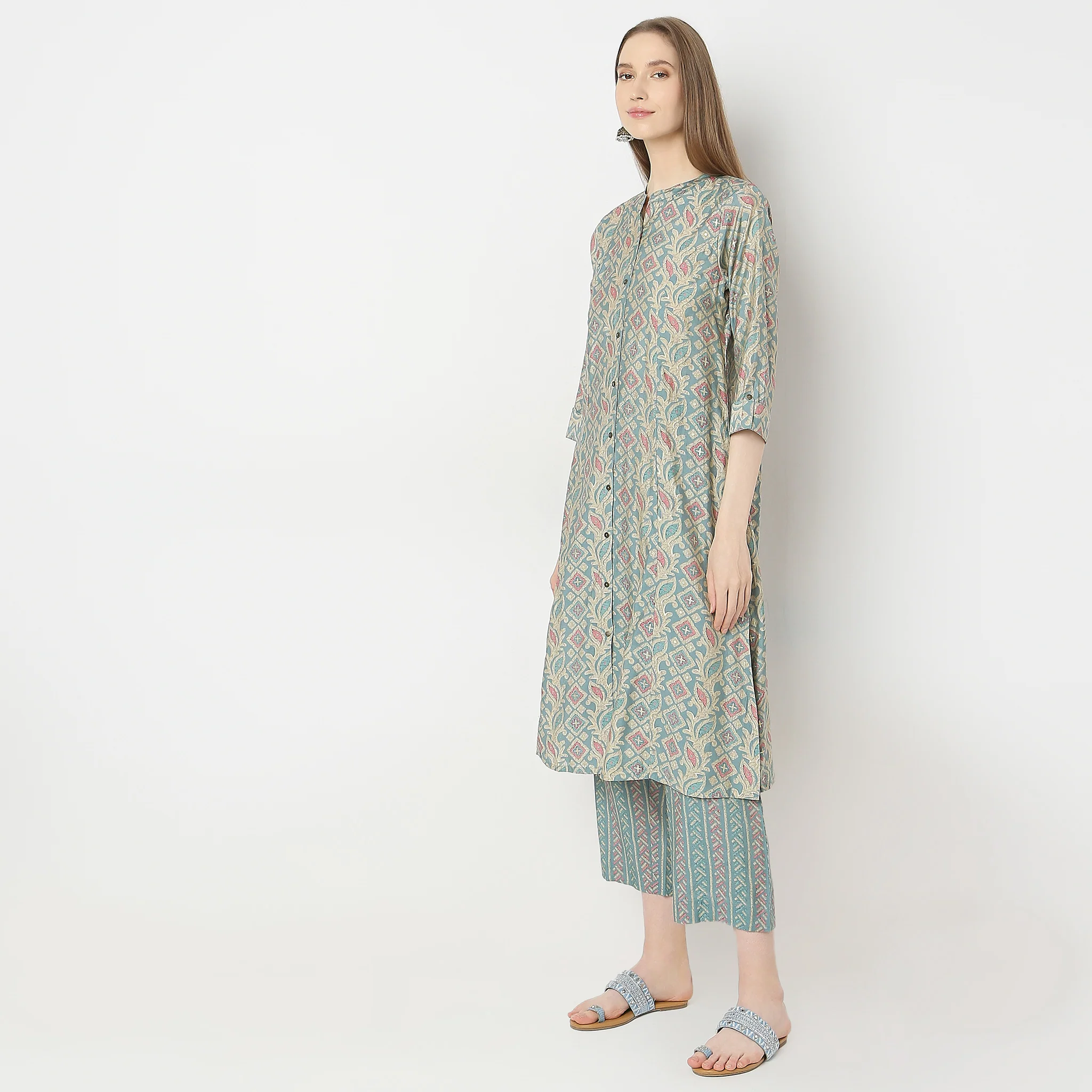 Flare Fit Printed Kurta With Pant Co-Ords - Image 12