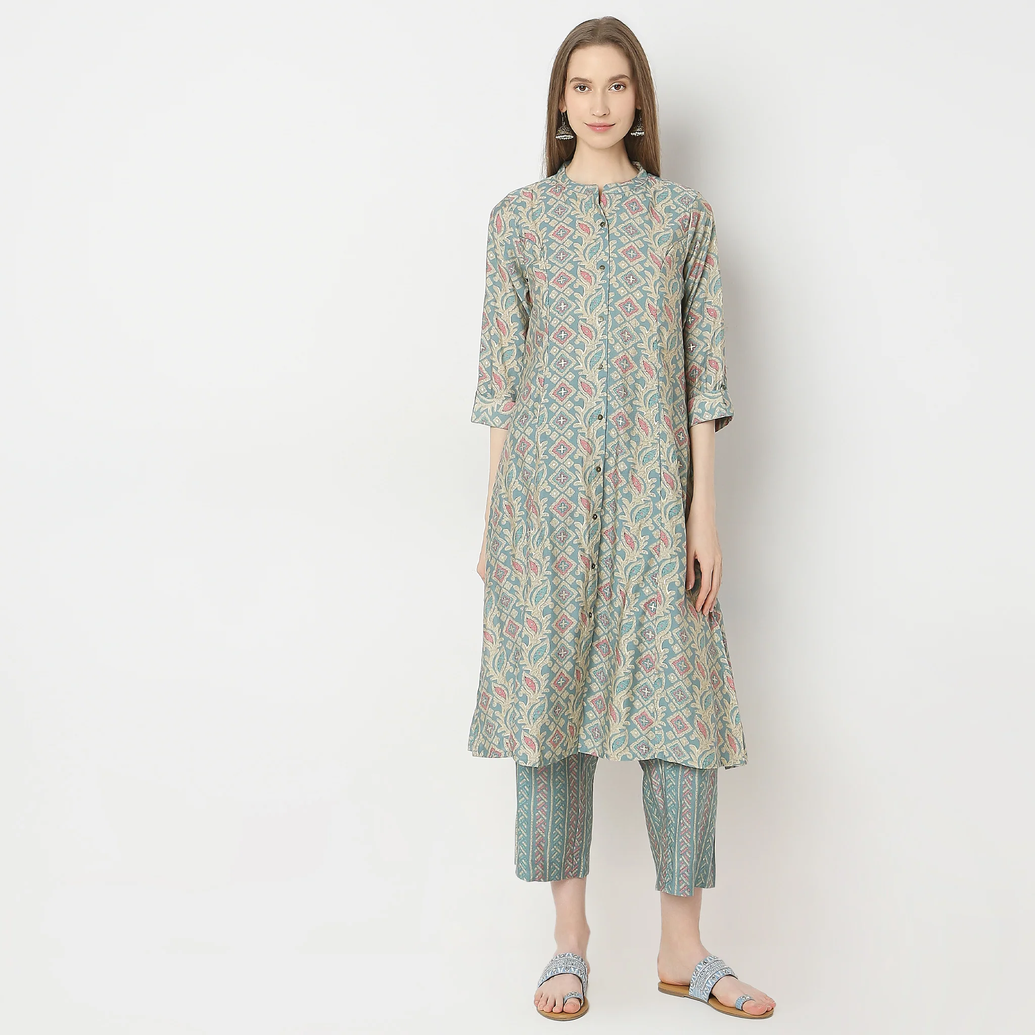 Flare Fit Printed Kurta With Pant Co-Ords - Image 9