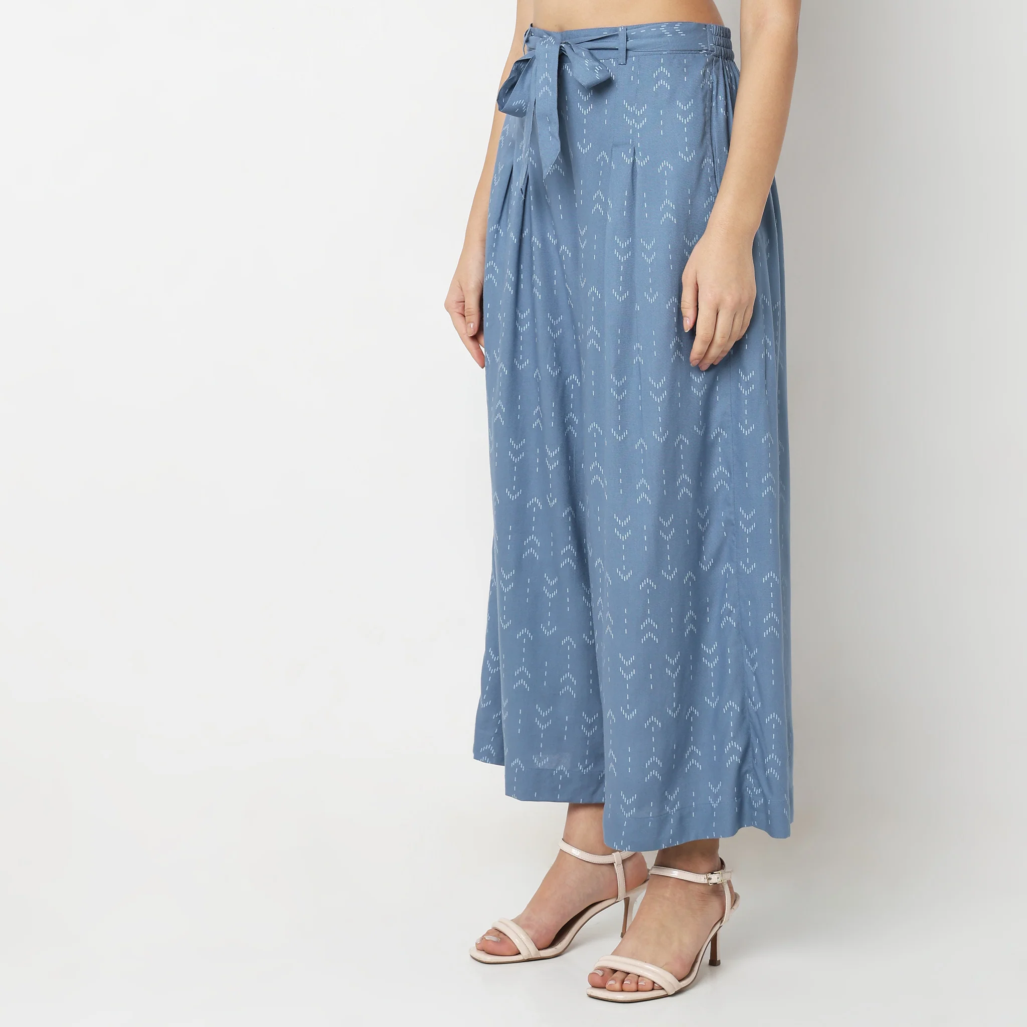 Flare Fit Printed Mid Rise Palazzos - Image 10