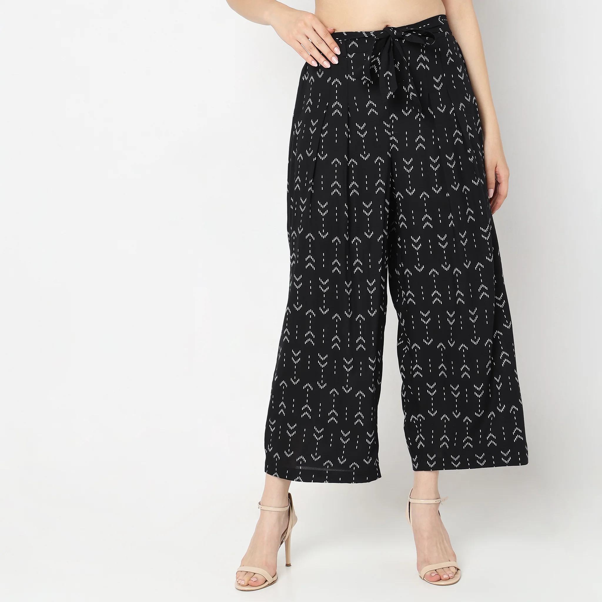 Flare Fit Printed Mid Rise Palazzos - Image 2