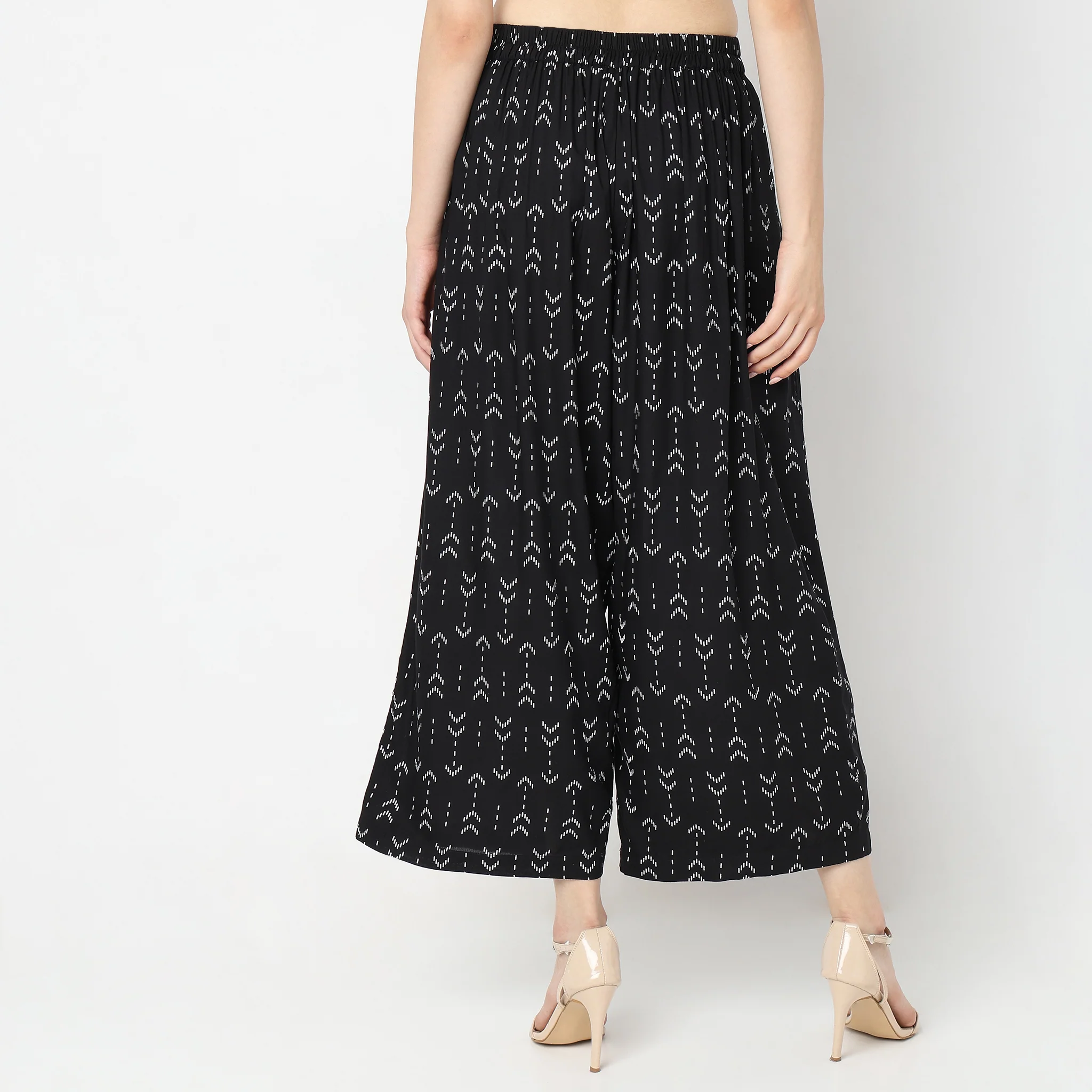 Flare Fit Printed Mid Rise Palazzos - Image 3