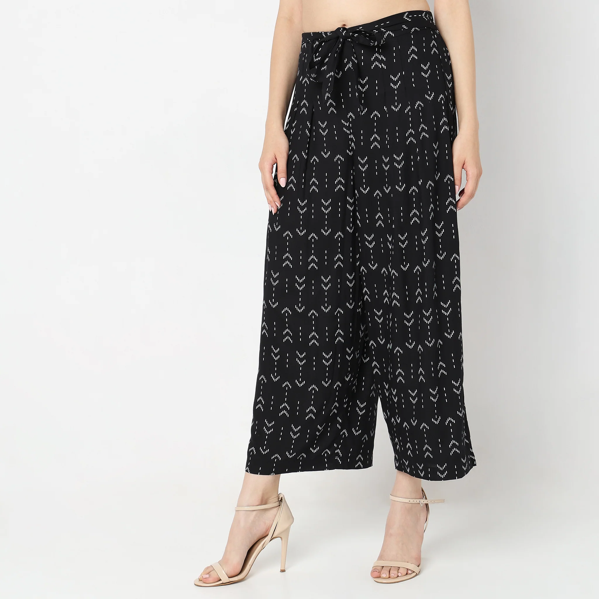 Flare Fit Printed Mid Rise Palazzos - Image 5