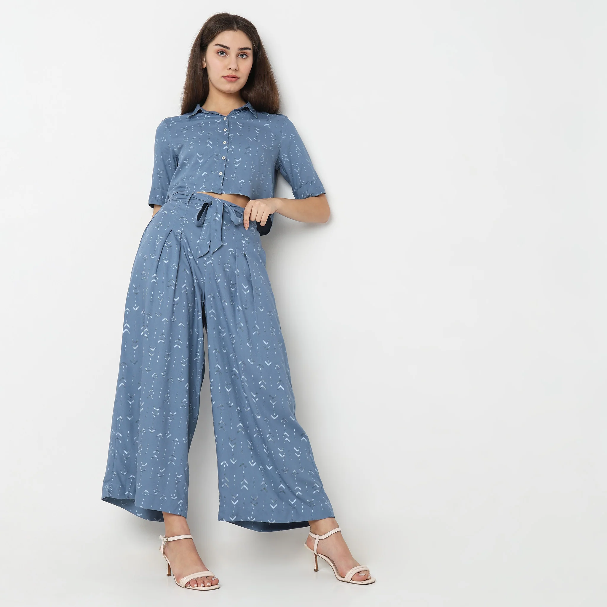 Flare Fit Printed Mid Rise Palazzos - Image 6