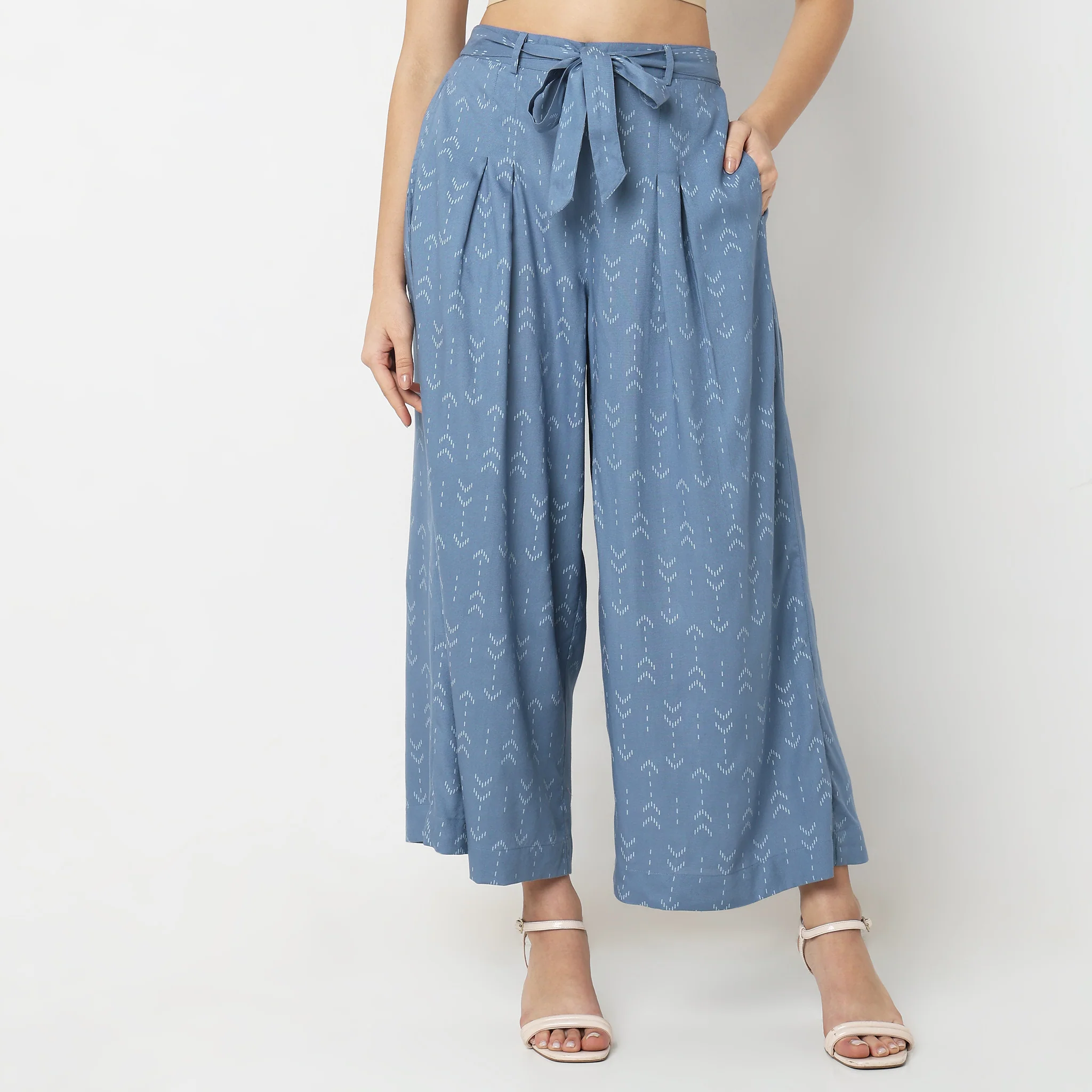 Flare Fit Printed Mid Rise Palazzos - Image 7