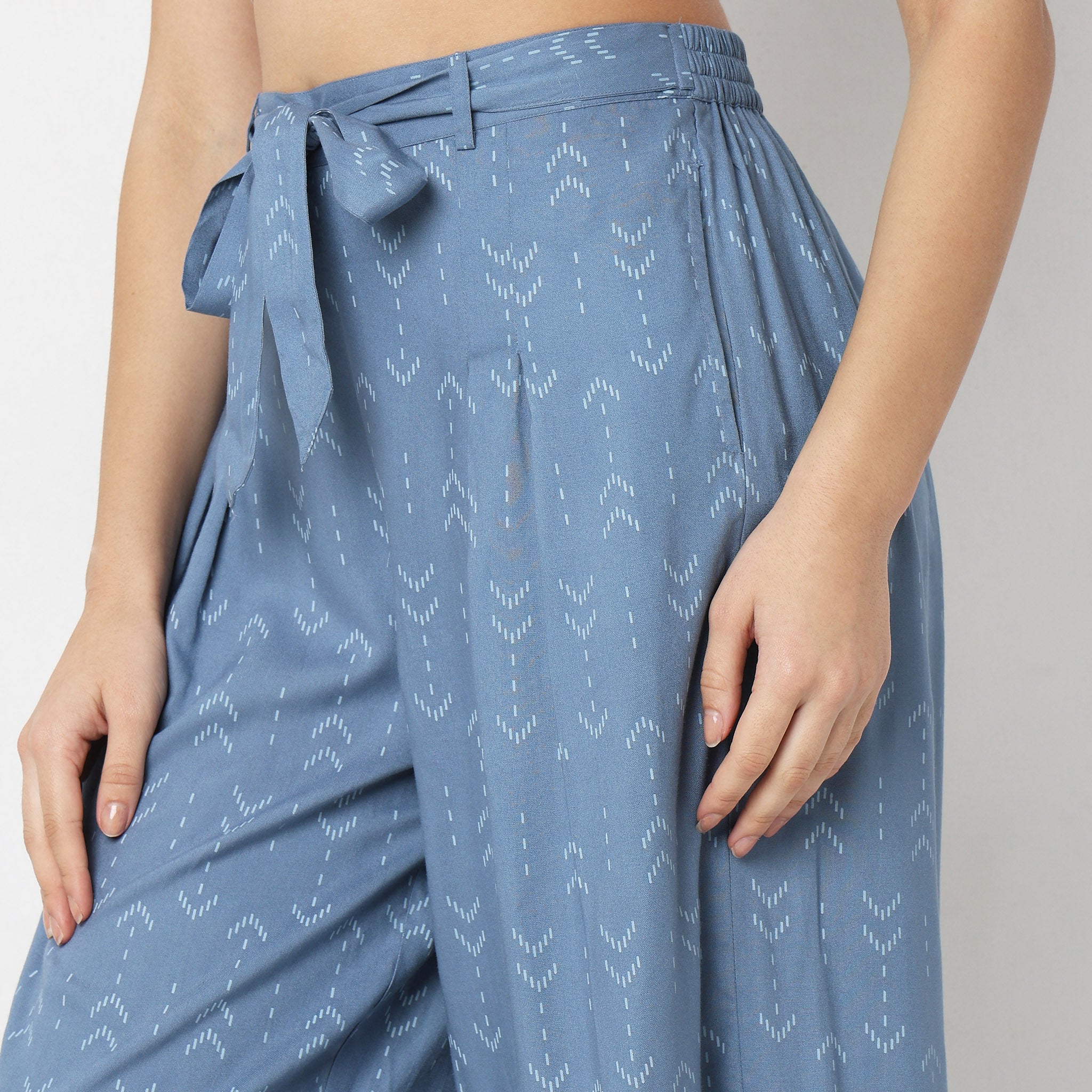 Flare Fit Printed Mid Rise Palazzos - Image 9