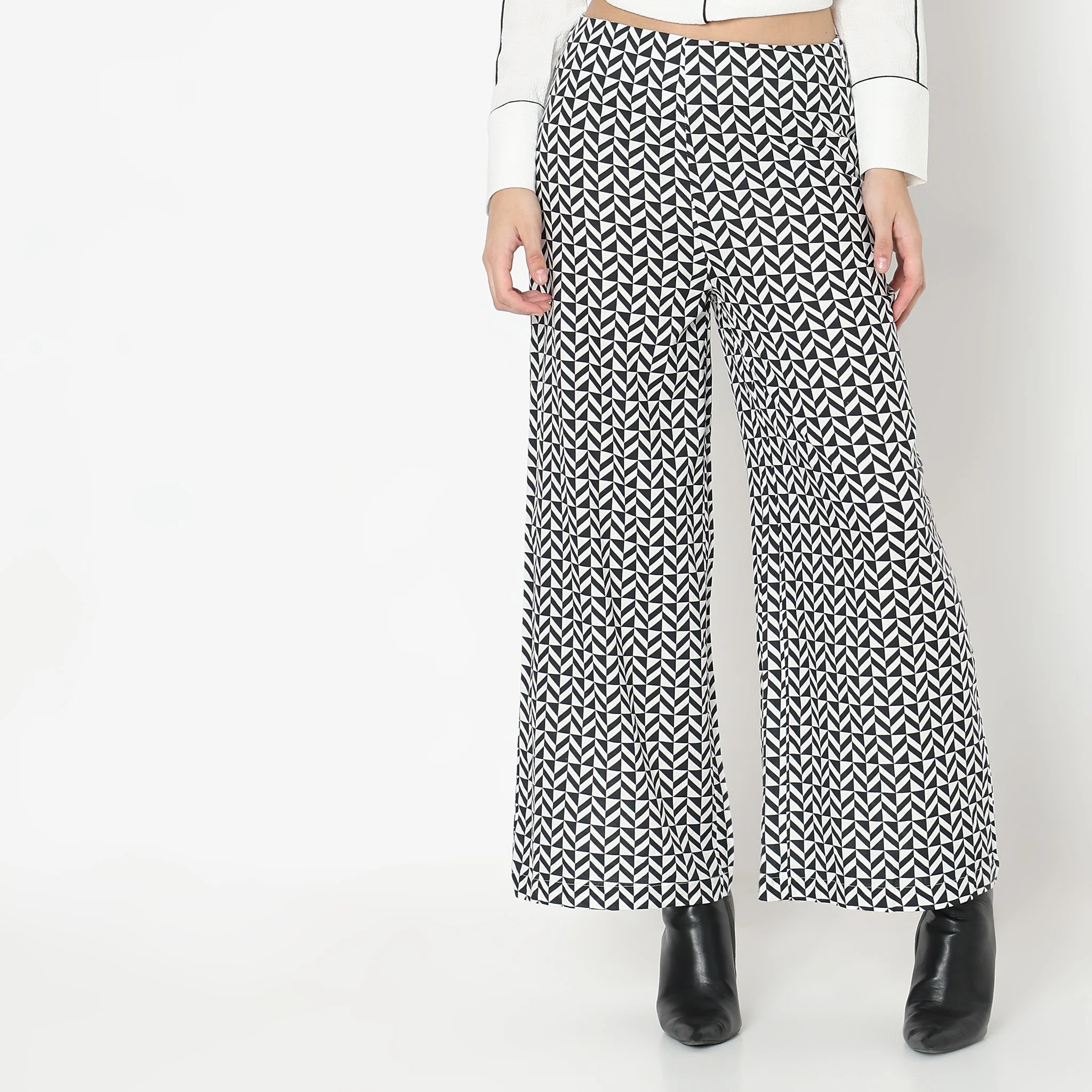Flare Fit Printed Mid Rise Palazzos - Image 2