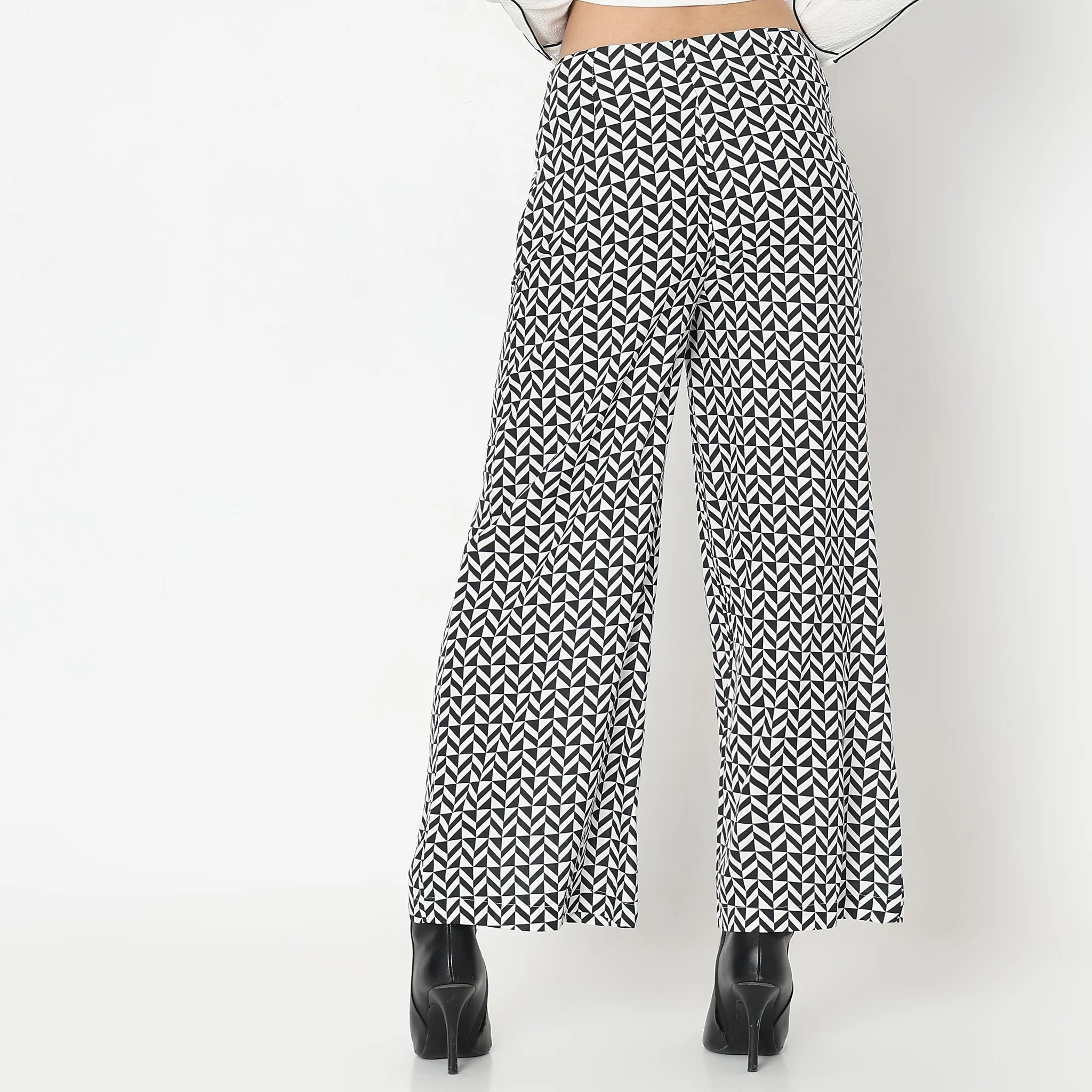Flare Fit Printed Mid Rise Palazzos - Image 3