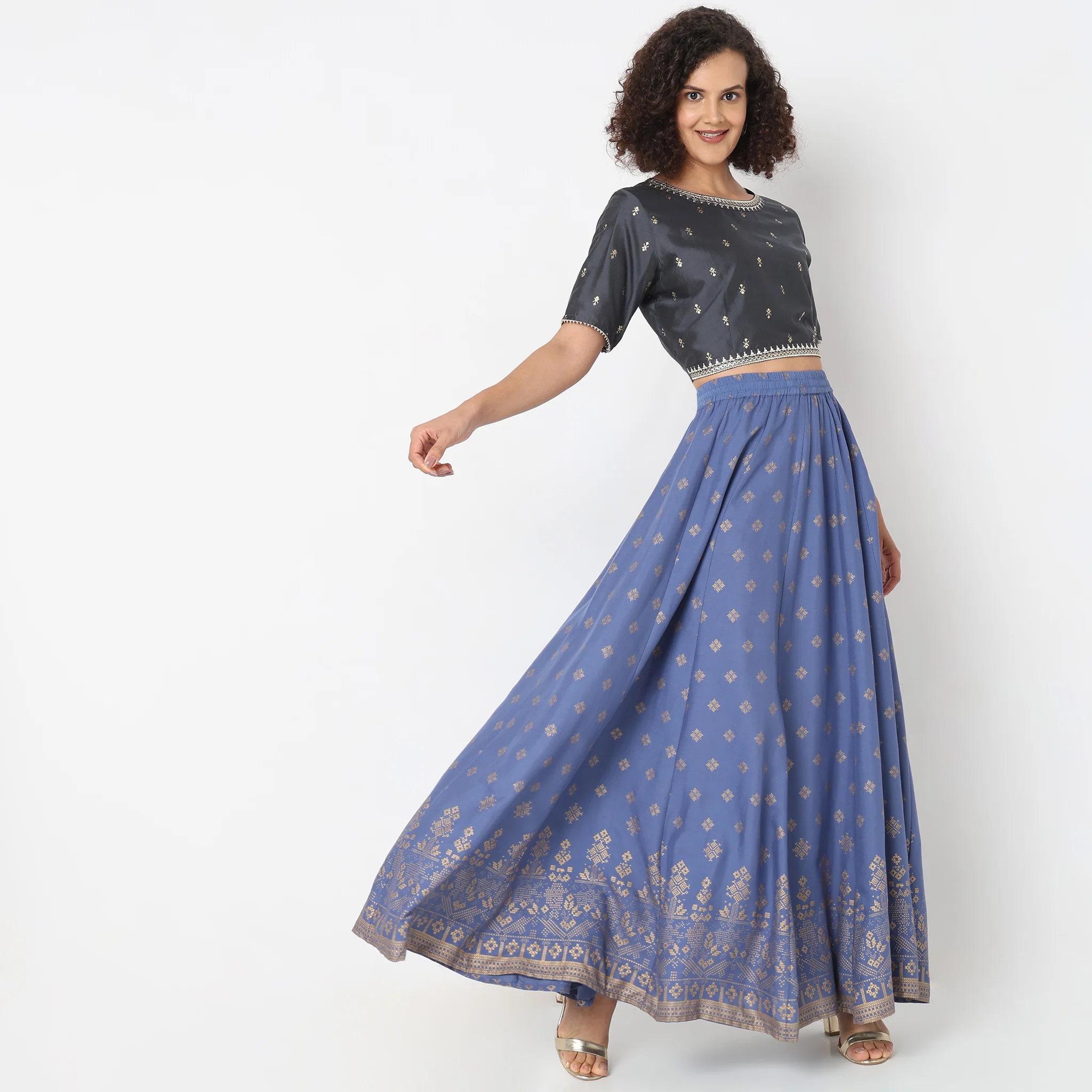 Flare Fit Printed Mid Rise Skirt