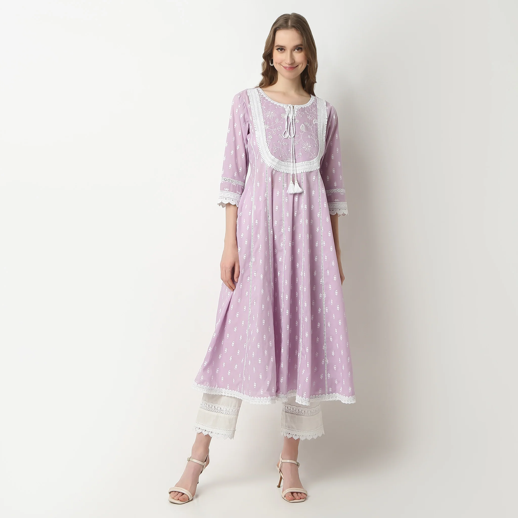 Flare Fit Printed Round Neck Flared Kalidar Below Knee Kurta - Image 2