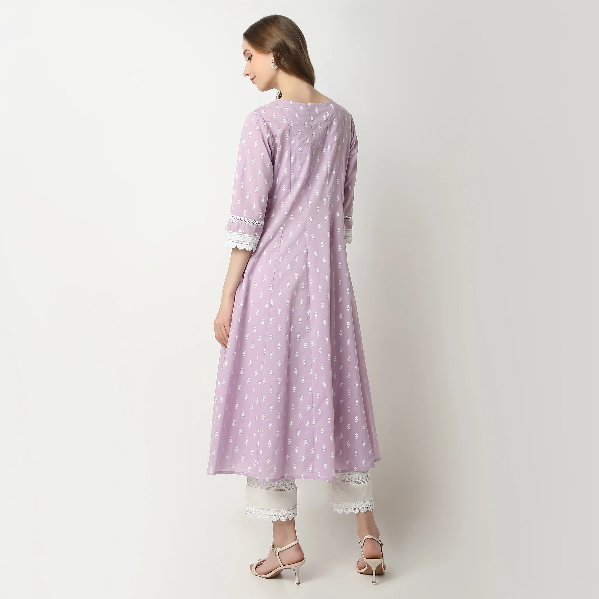 Flare Fit Printed Round Neck Flared Kalidar Below Knee Kurta - Image 3