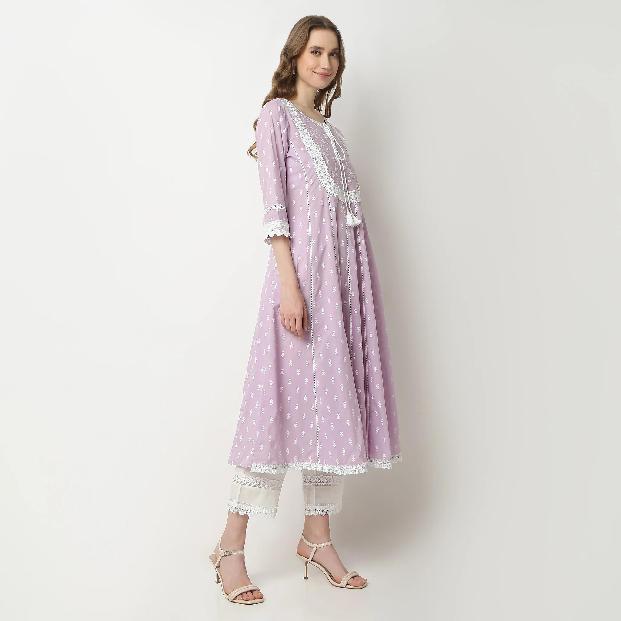 Flare Fit Printed Round Neck Flared Kalidar Below Knee Kurta - Image 4