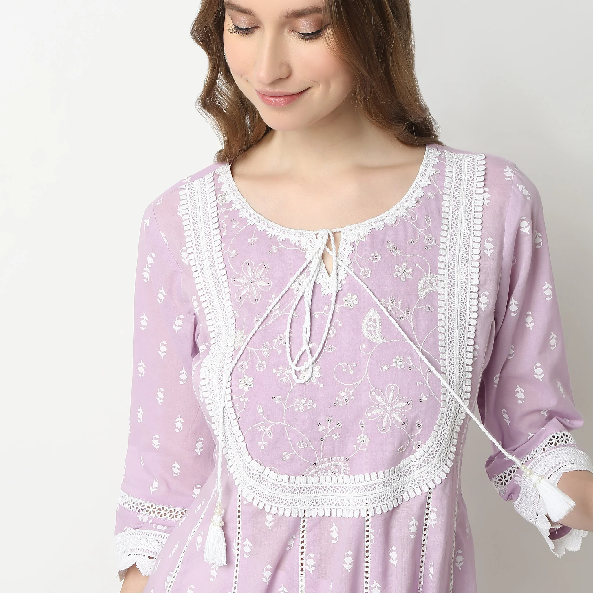 Flare Fit Printed Round Neck Flared Kalidar Below Knee Kurta - Image 5