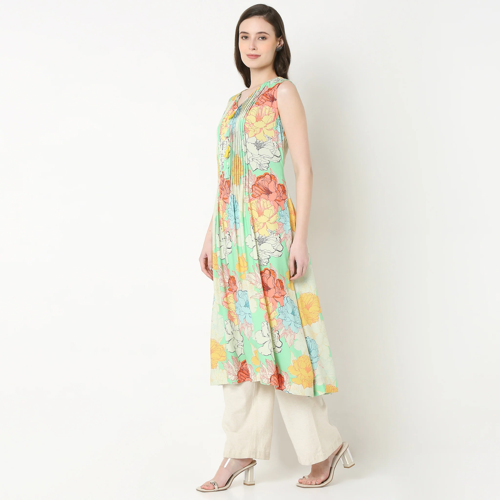 V-Neck Printed Flared Kurta - Image 5