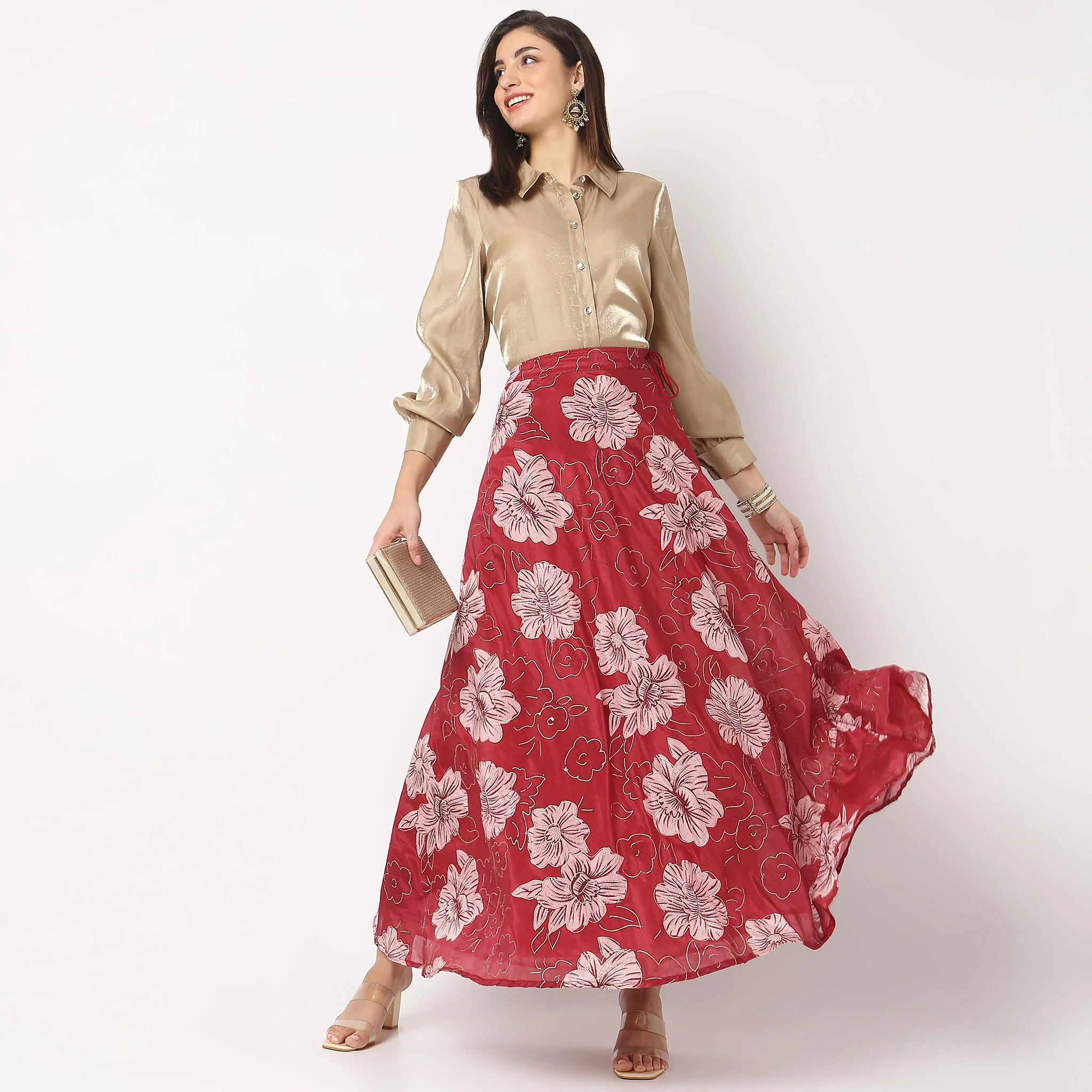 Flare Fit Printed Skirt