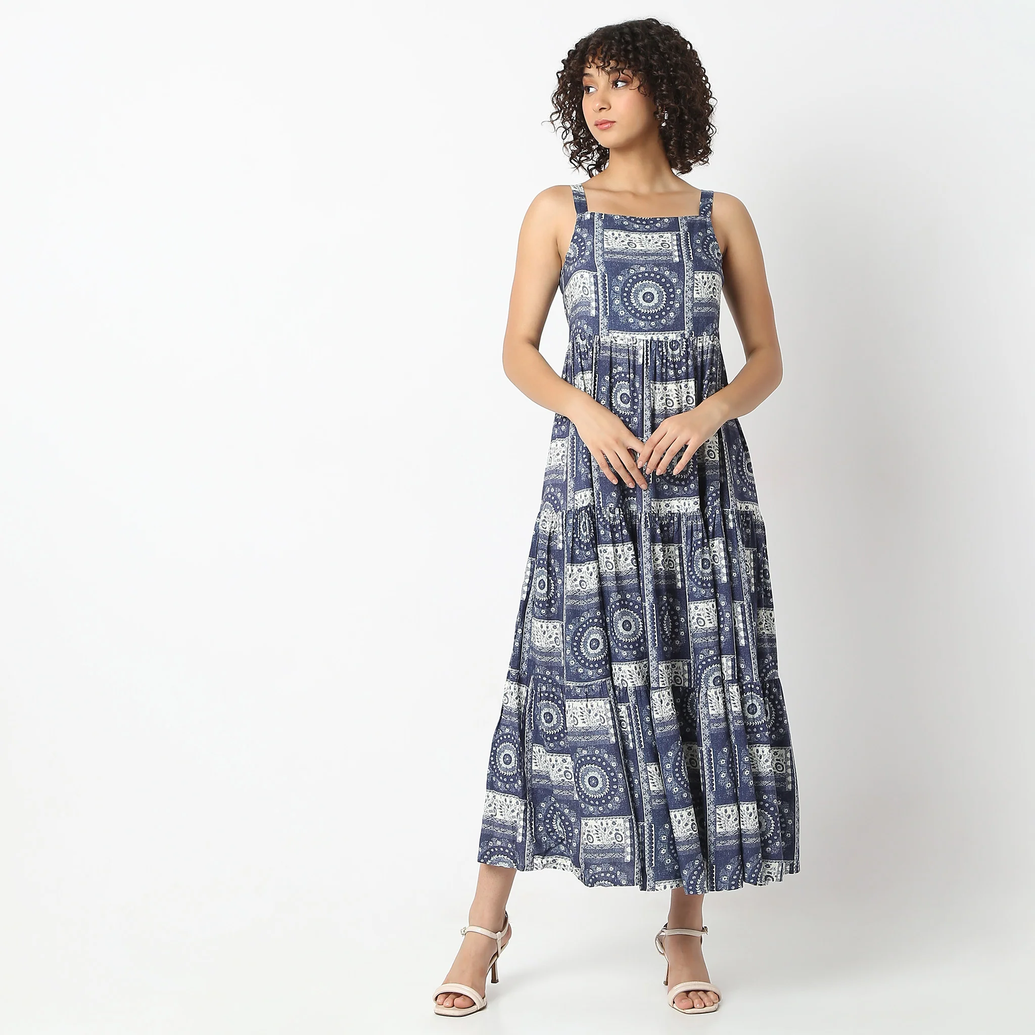Flare Fit Motifs Print Empire A-Line Dress - Image 2